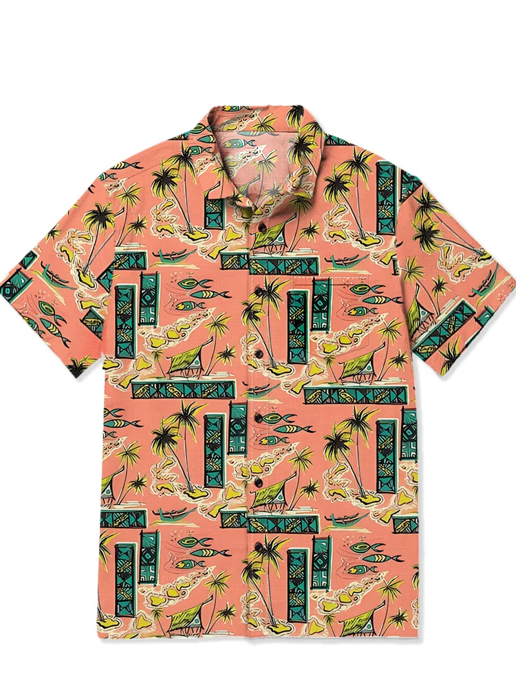 Aloha men's casual Hawaiian printed short sleeved pocket shirt