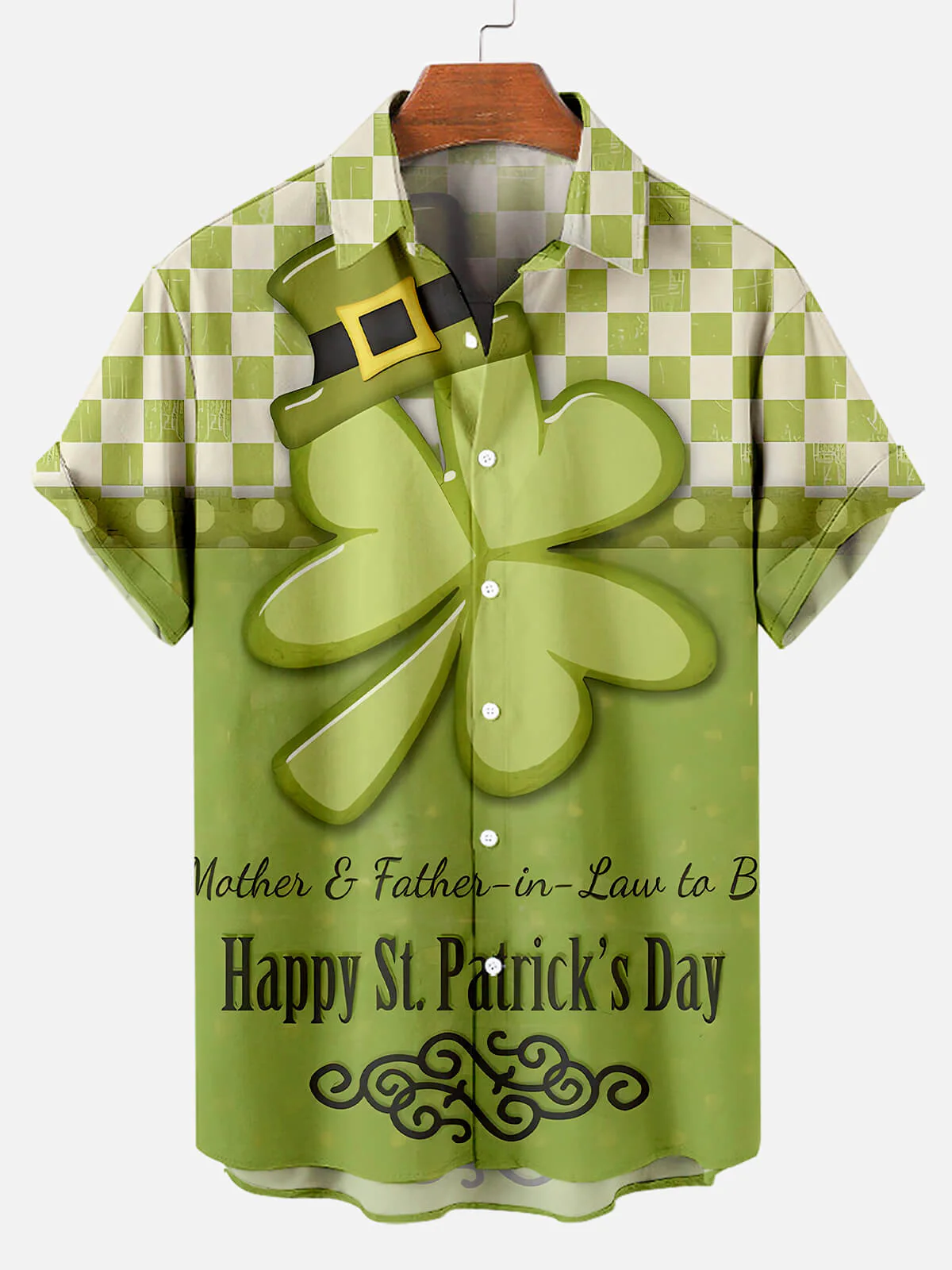 Men's St. Patrick's Day creative pattern casual printed collar short sleeved pocket shirt