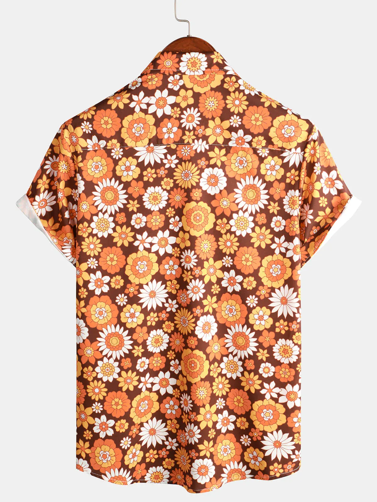 Men's Casual Small Flower Full Dress Printed Lapel Short Sleeve Shirt