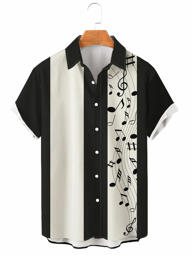 Men's Musical Bowling Casual Lapel Short Sleeve Shirt