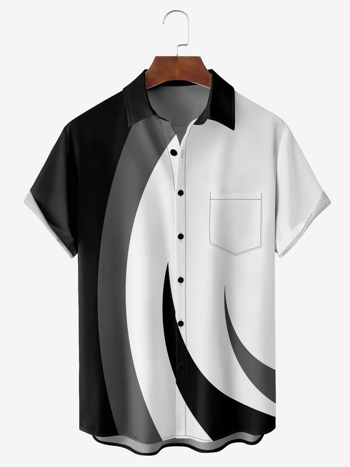 Men's casual geometric abstract contrasting pocket short sleeved shirt