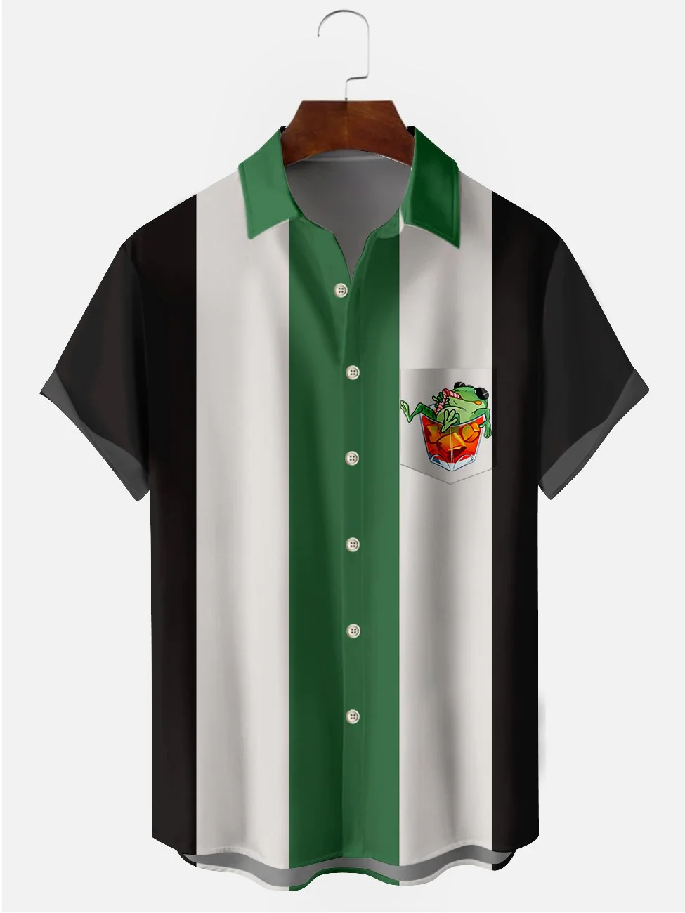 Christmas greetings from Santa Claus delivering gifts on a motorcycle Christmas Chest Pocket Short Sleeve Bowling Shirt