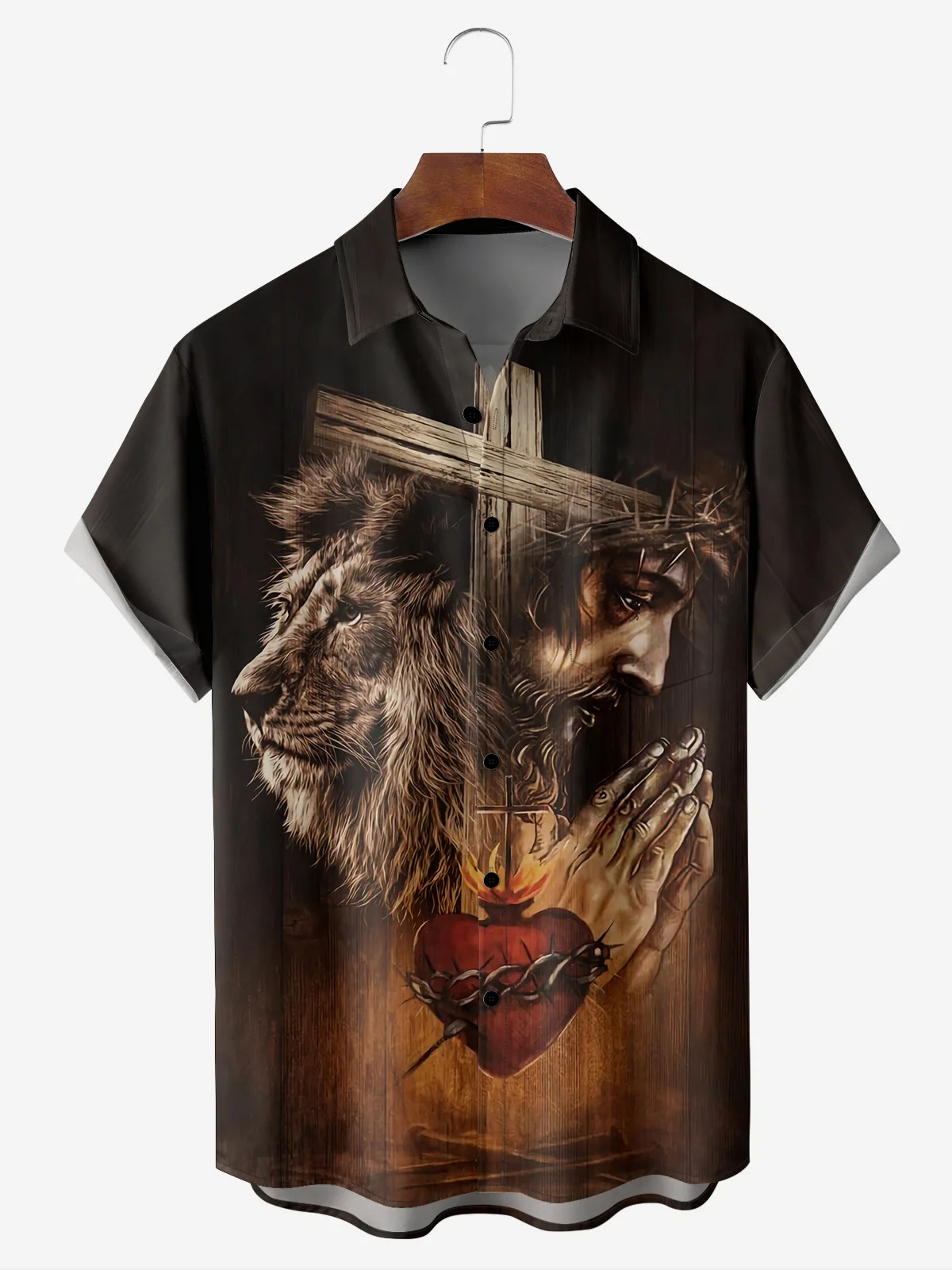 Men's Easter Retro Jesus Lion Print Holiday Shirt