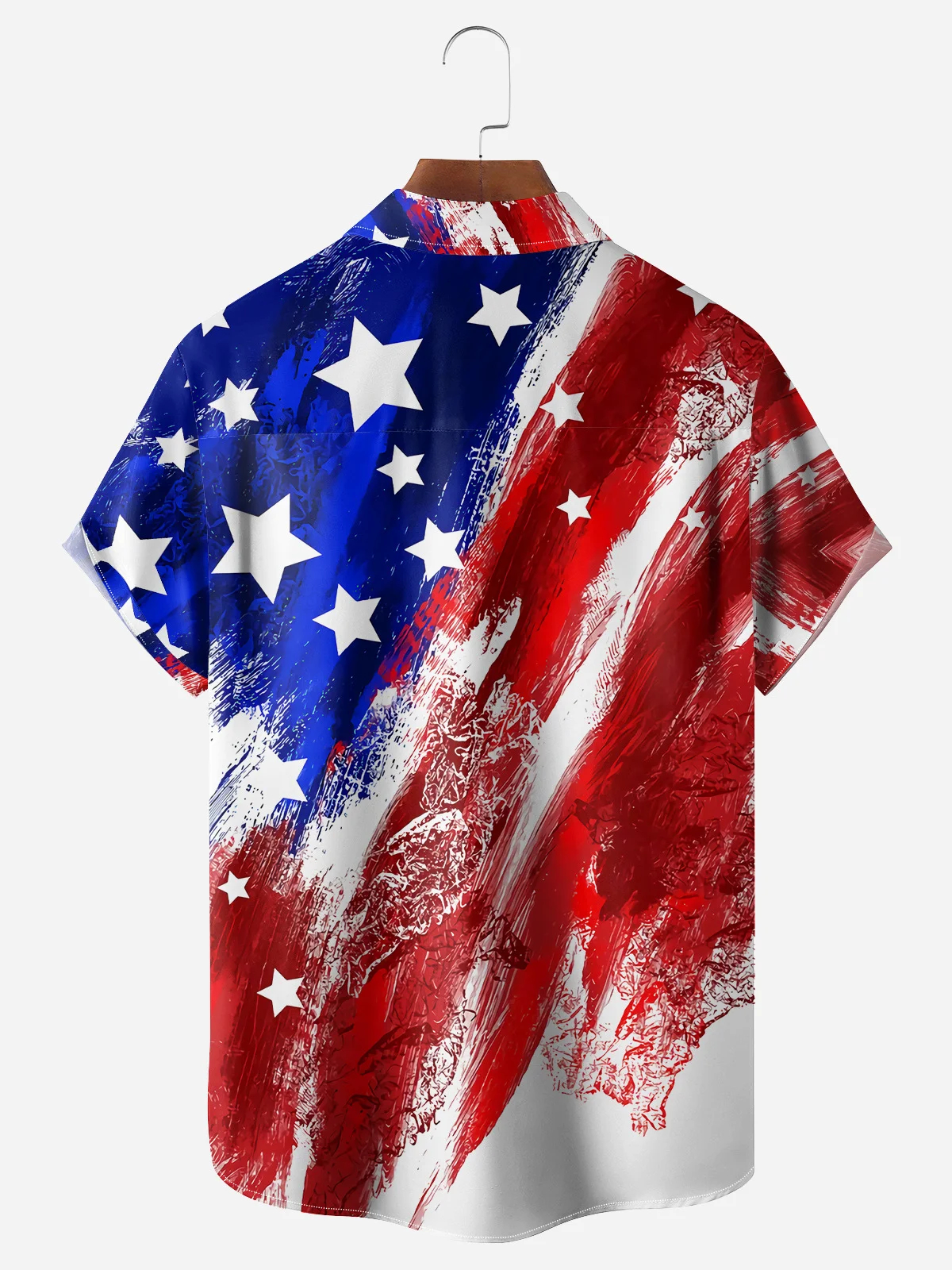 Men's Fun Casual Cartoon Flag Pig Short Sleeve Pocket Shirt