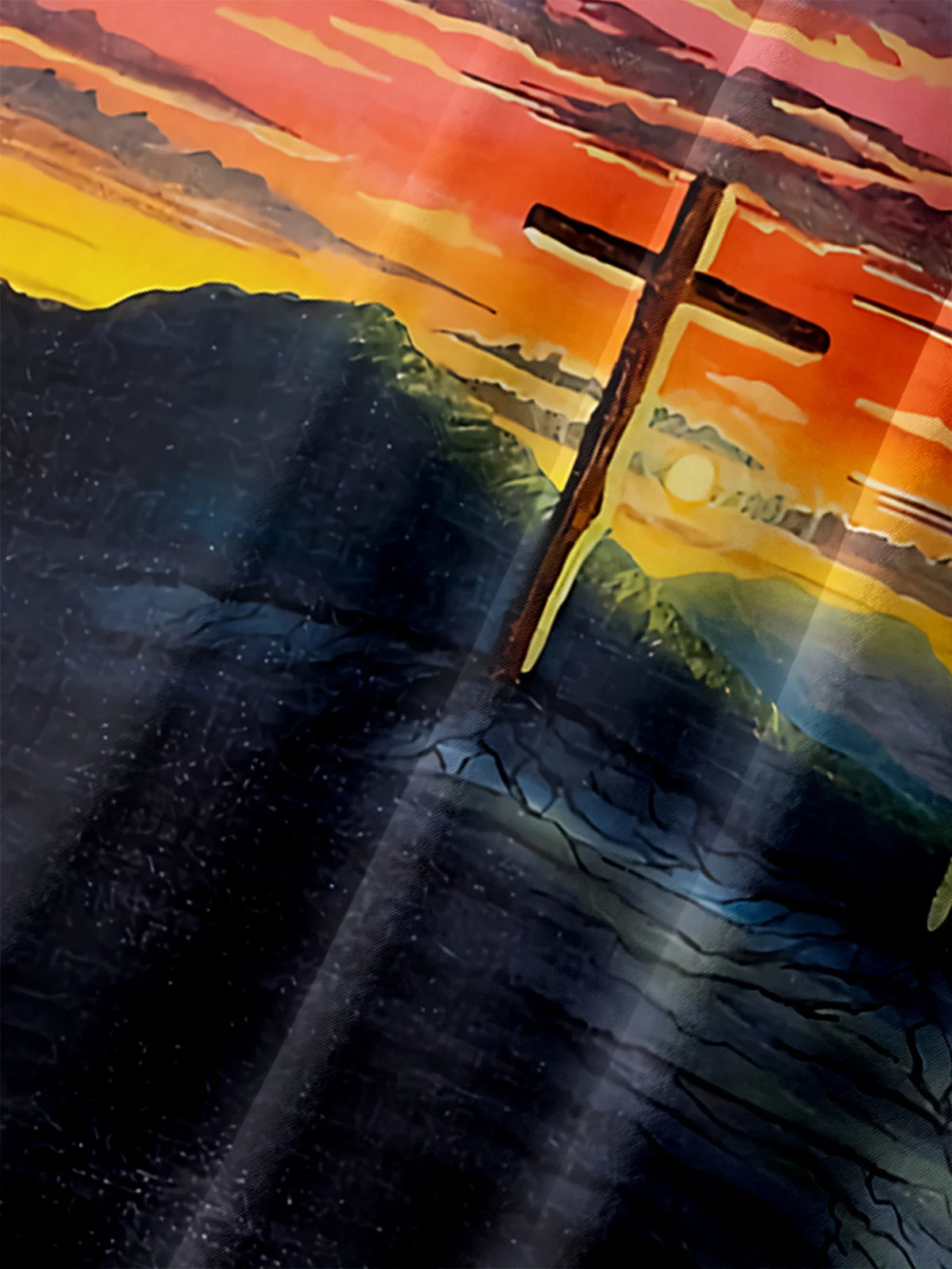 Men's Easter Art Cross Oil Painting Print Pocket Holiday Shirt