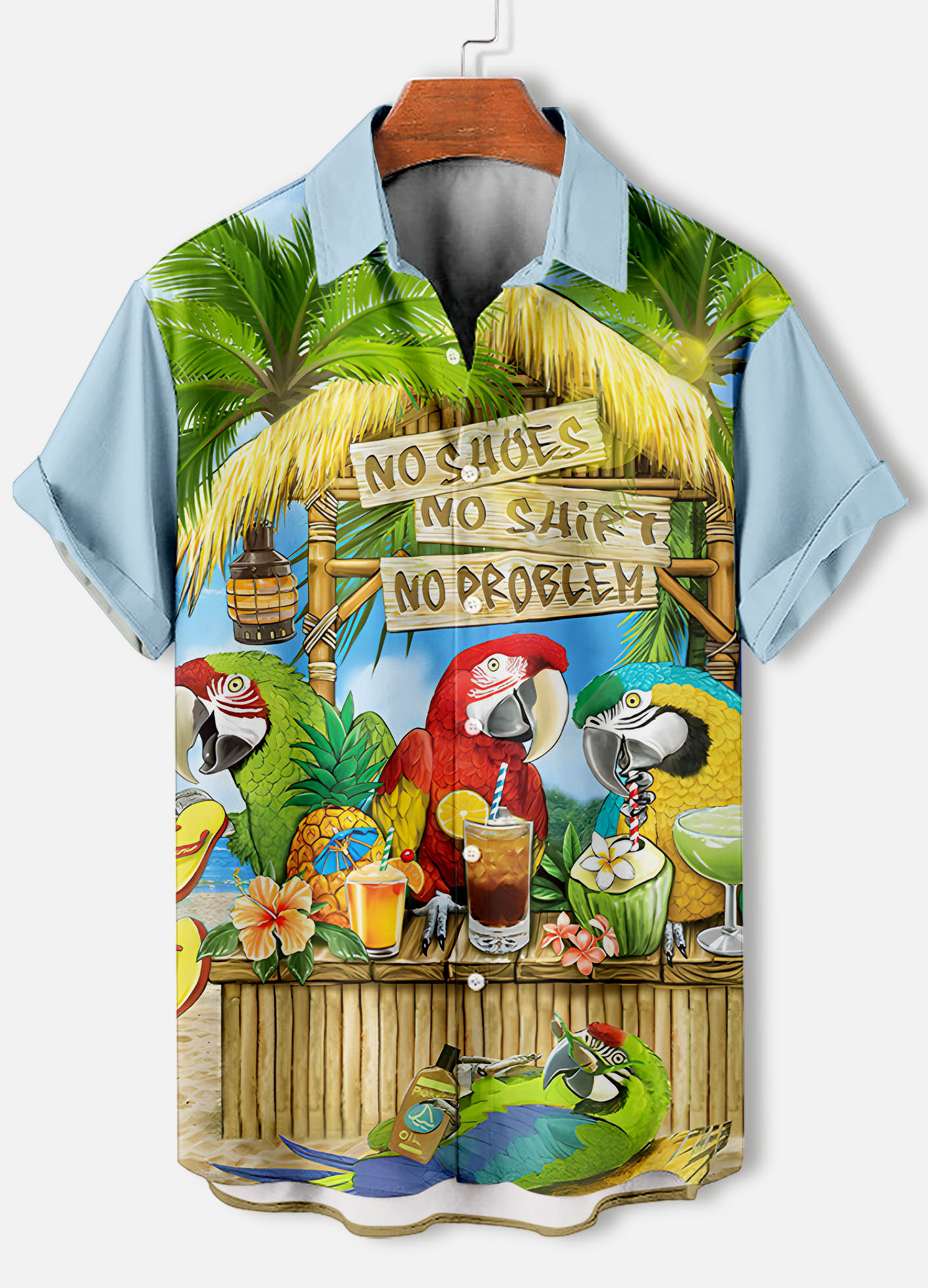 Men's Casual Hawaiian Birds Graphic Illustration Short Sleeve Shirt