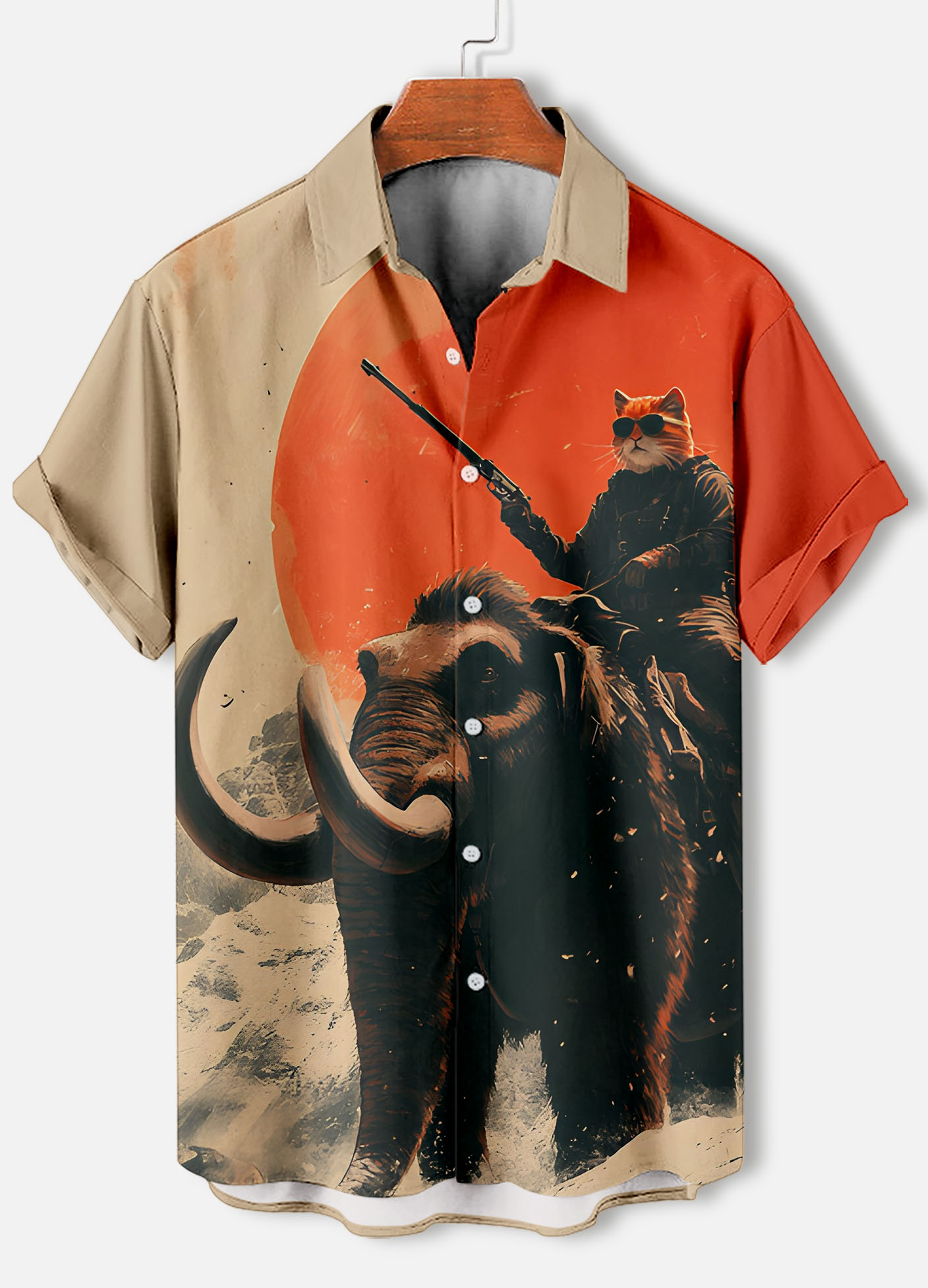 Men's Retro Cartoon Anime Cat Theme Short Sleeve Shirt