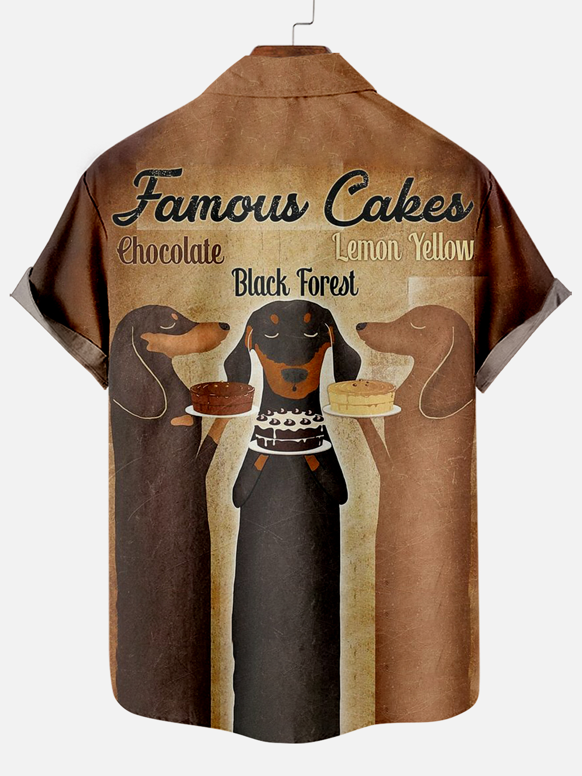 Men's Vintage Dachshund Graphic Print Hawaiian Short Sleeve Shirt