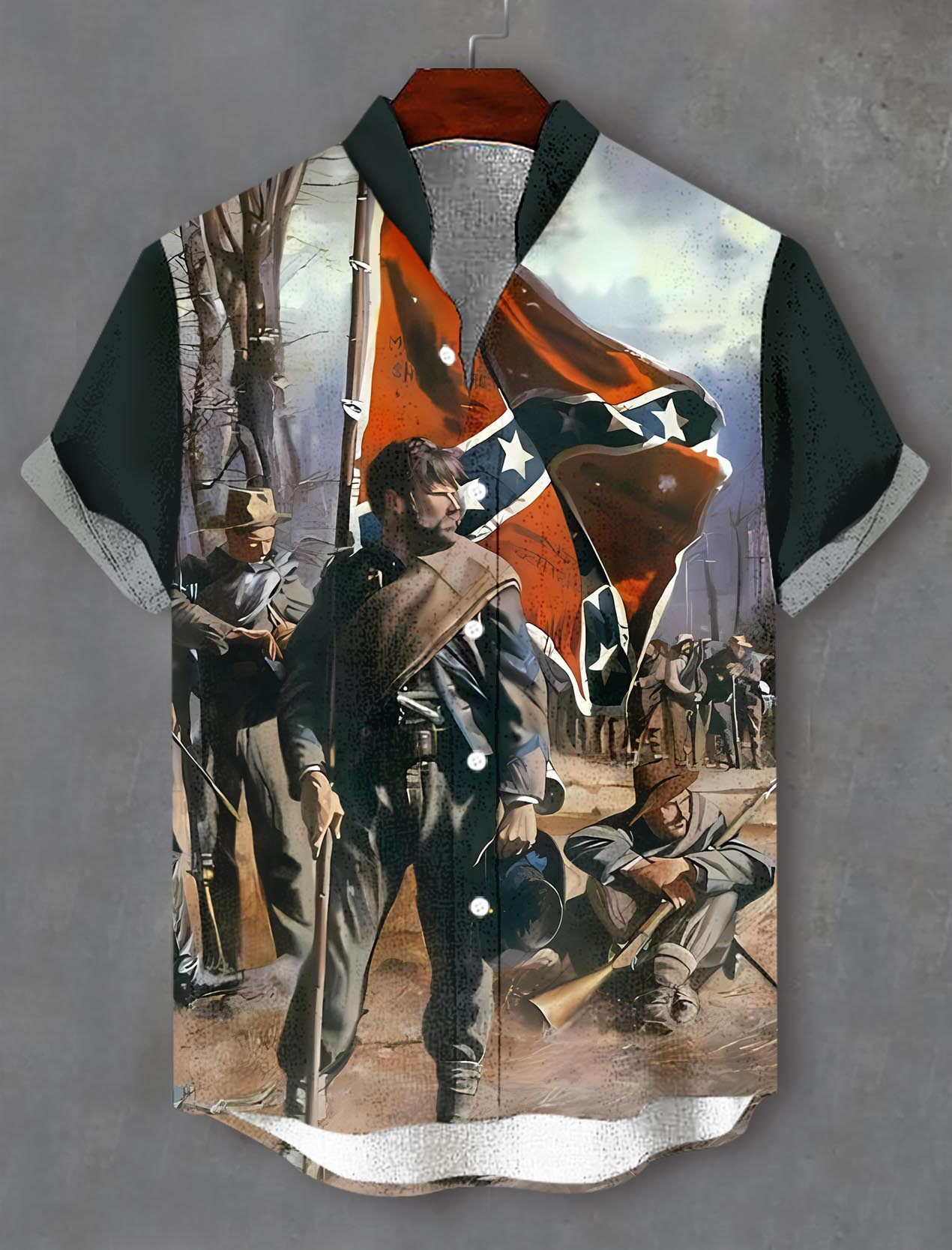 Men's retro illustration short sleeve shirt