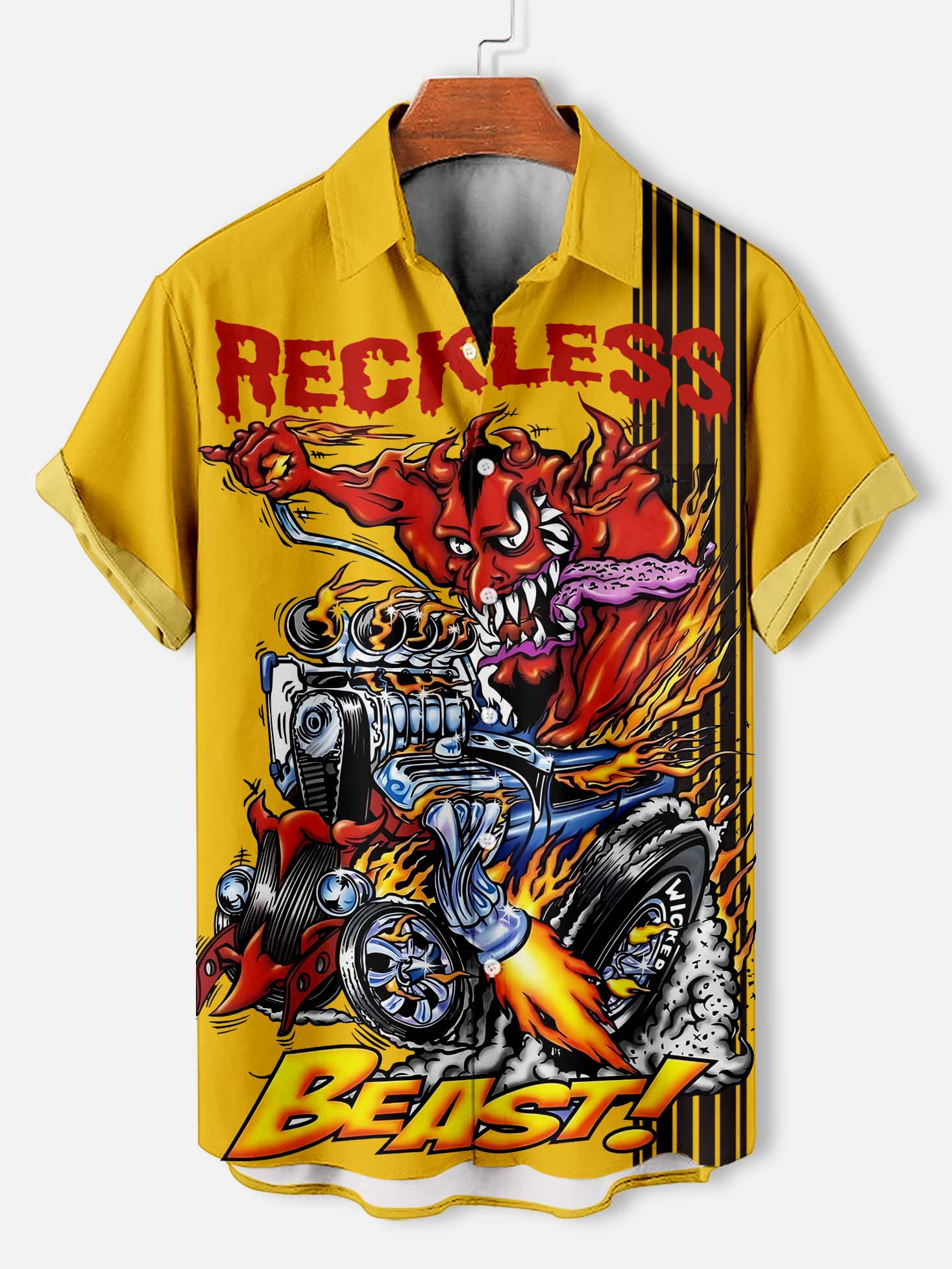 Men's Cartoon Car Graphic Short Sleeve Shirt