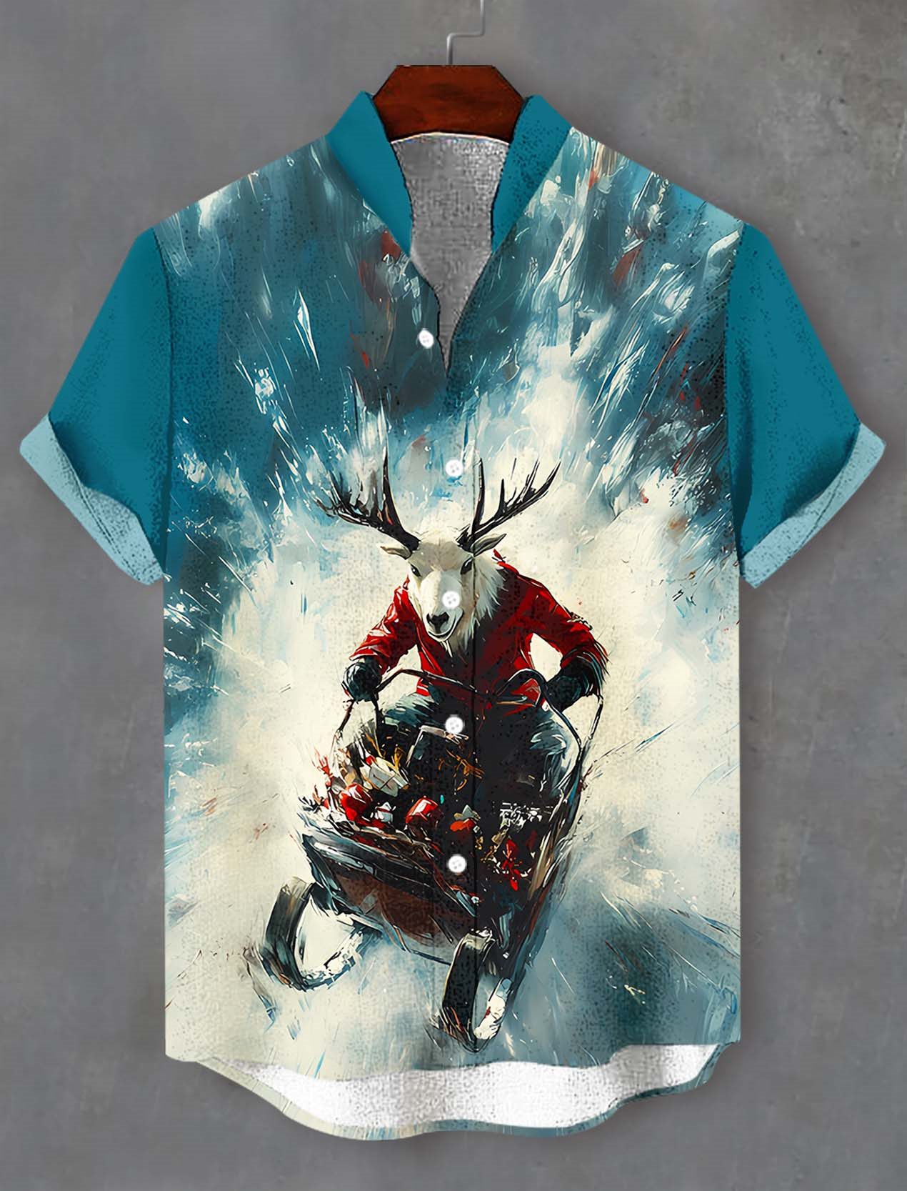Men's Christmas Animal Graphic Short Sleeve Shirt