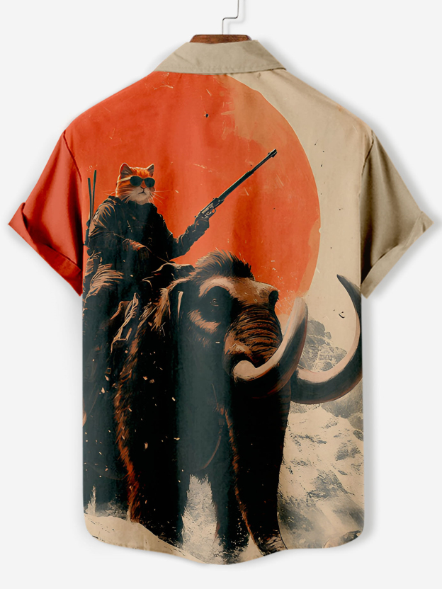 Men's Retro Cartoon Anime Cat Theme Short Sleeve Shirt