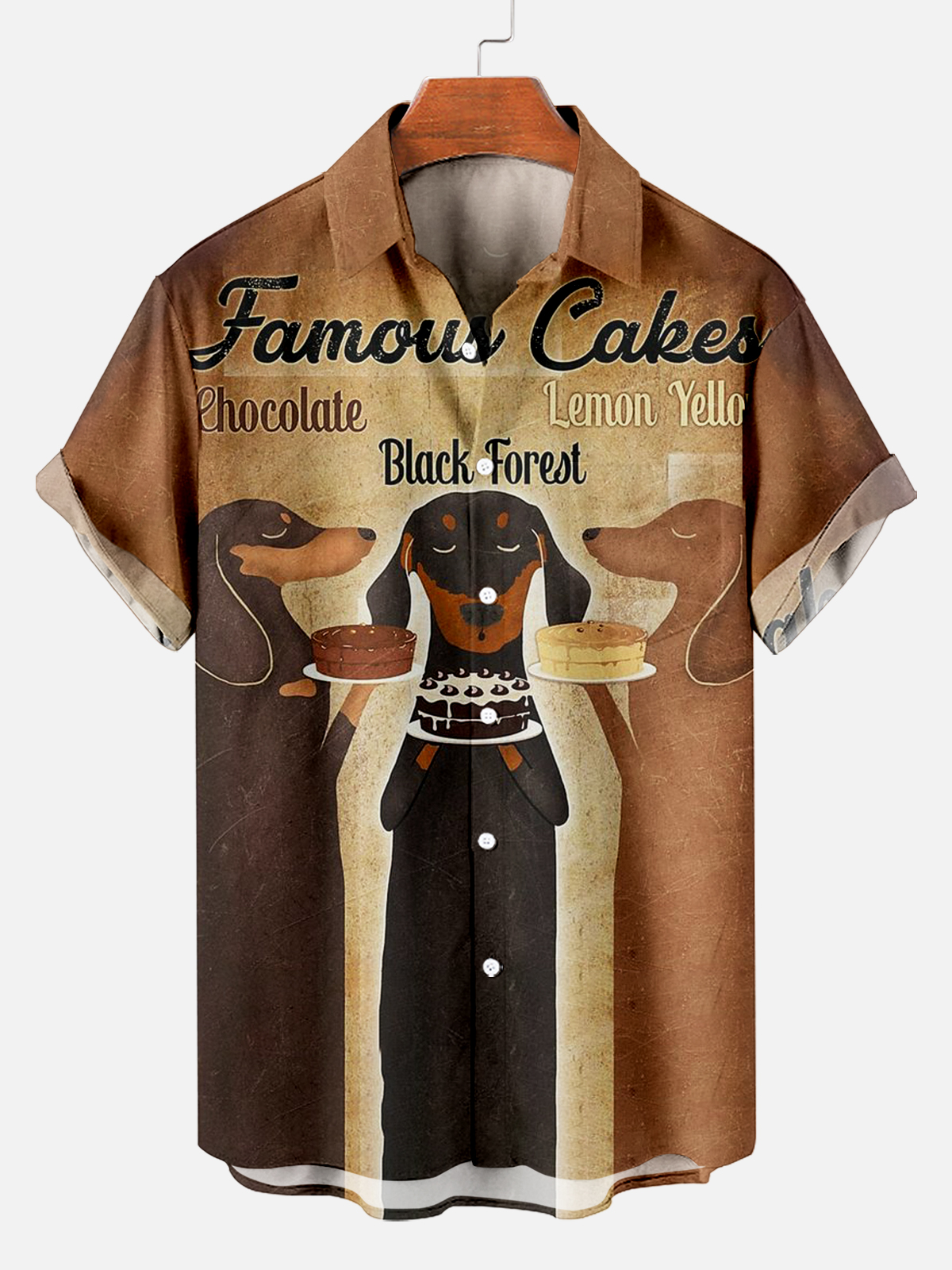 Men's Vintage Dachshund Graphic Print Hawaiian Short Sleeve Shirt