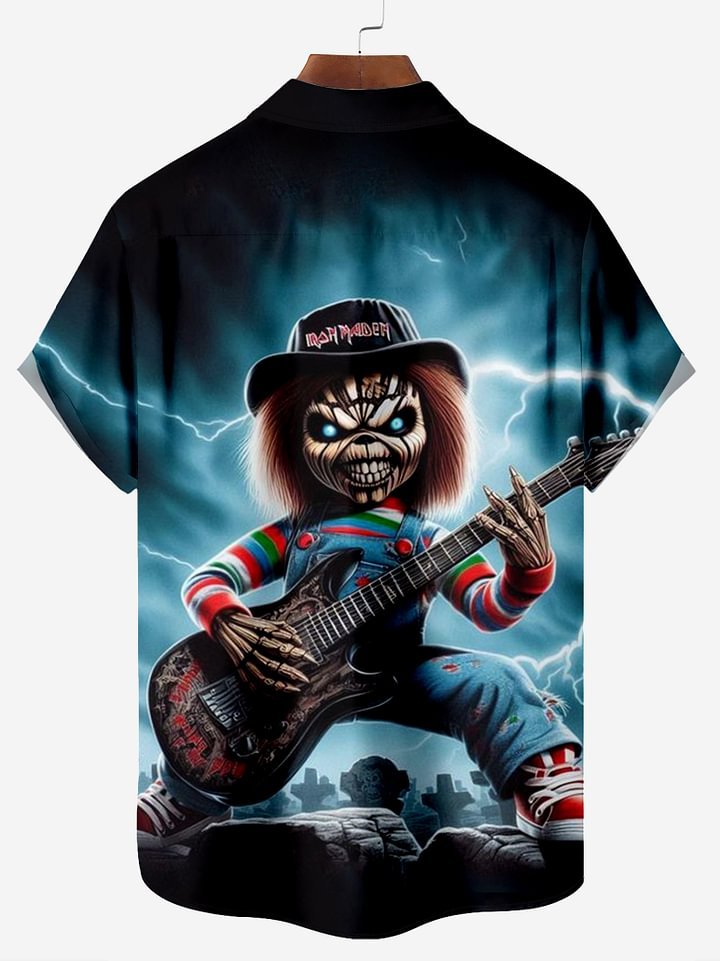 Metal Rock Star Pattern Chest Pocket Shirt