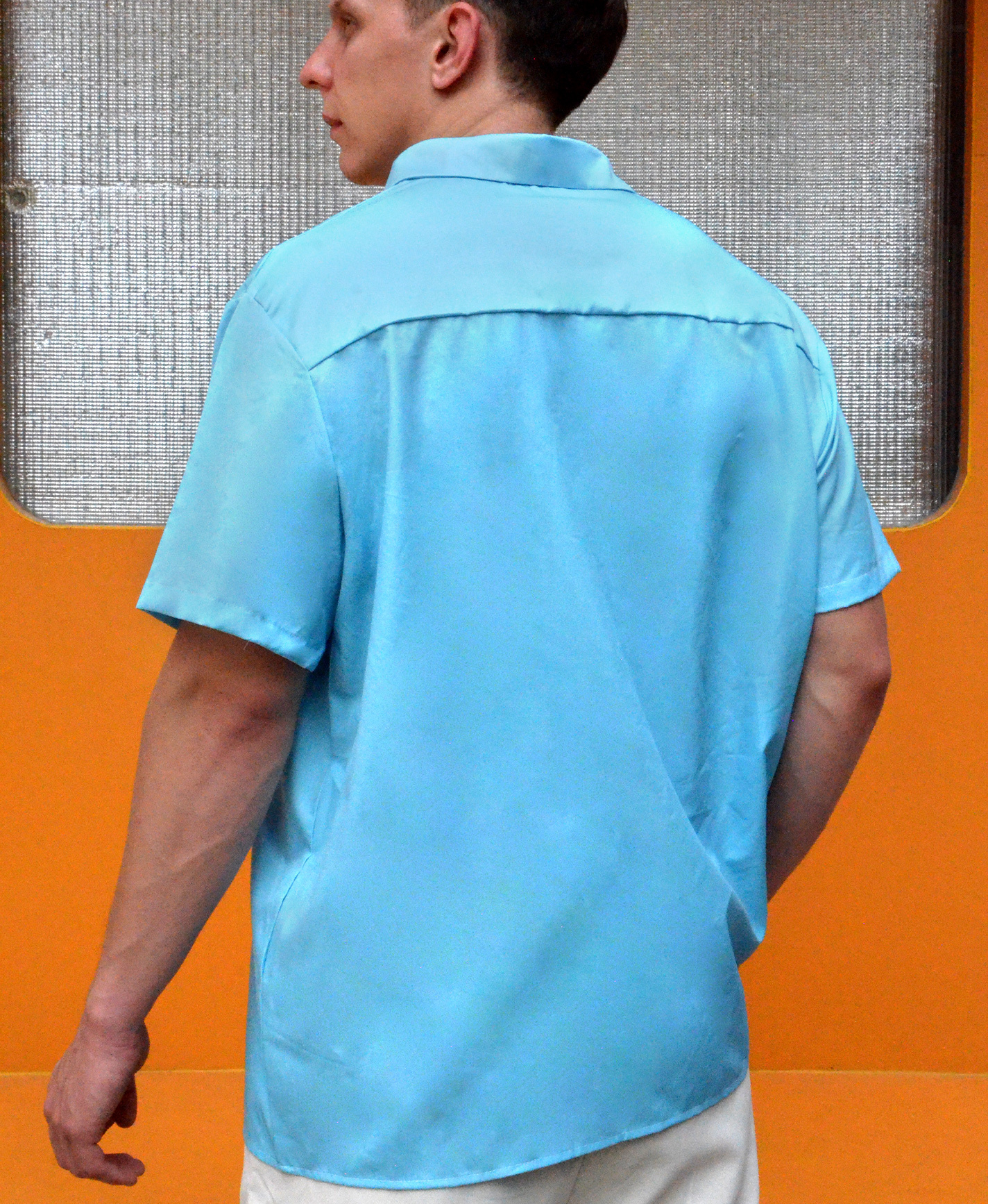 Men's Tropical Parrot Print Hawaiian Shirt, Short Sleeve Button Down, Light Blue and White