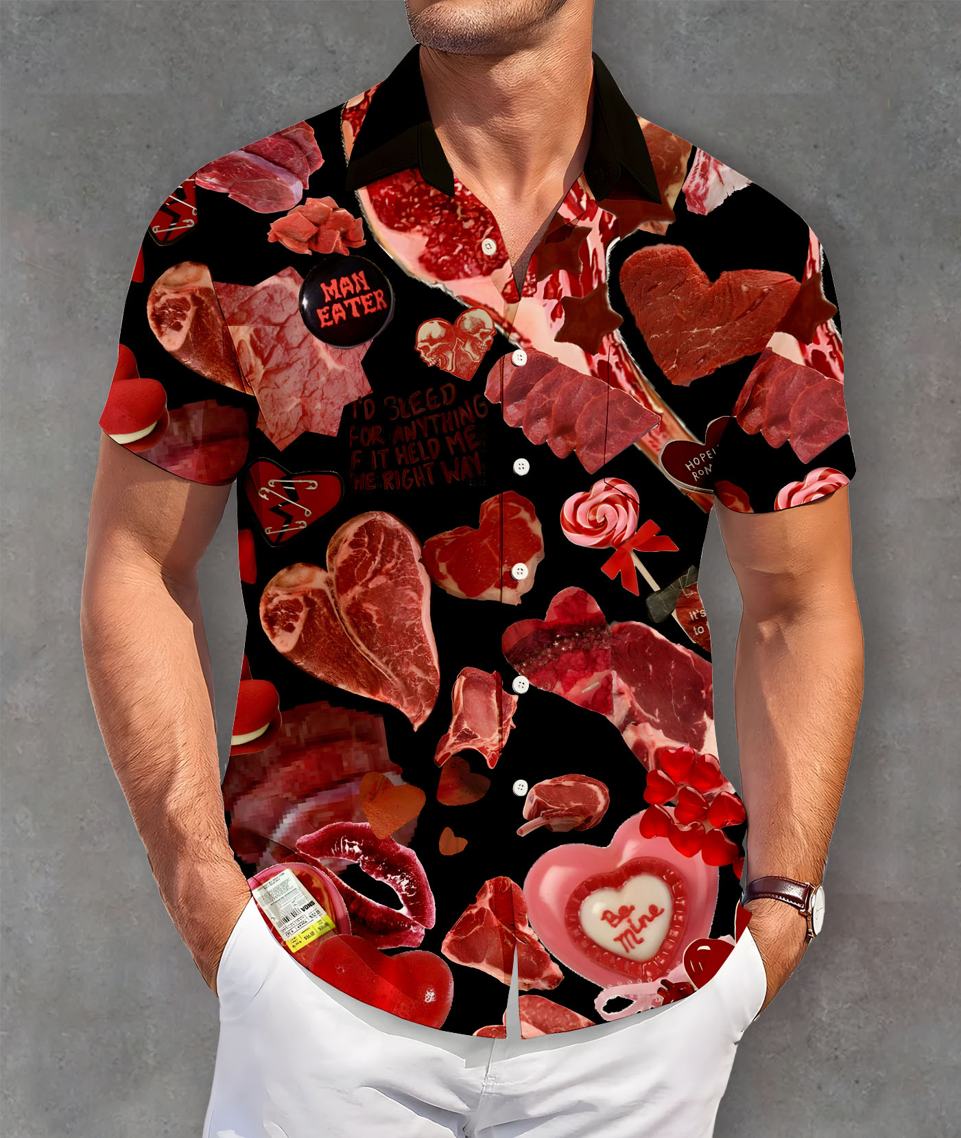 Men's Classic Green Monster Christmas Slogan Contrast Fun Short Sleeve