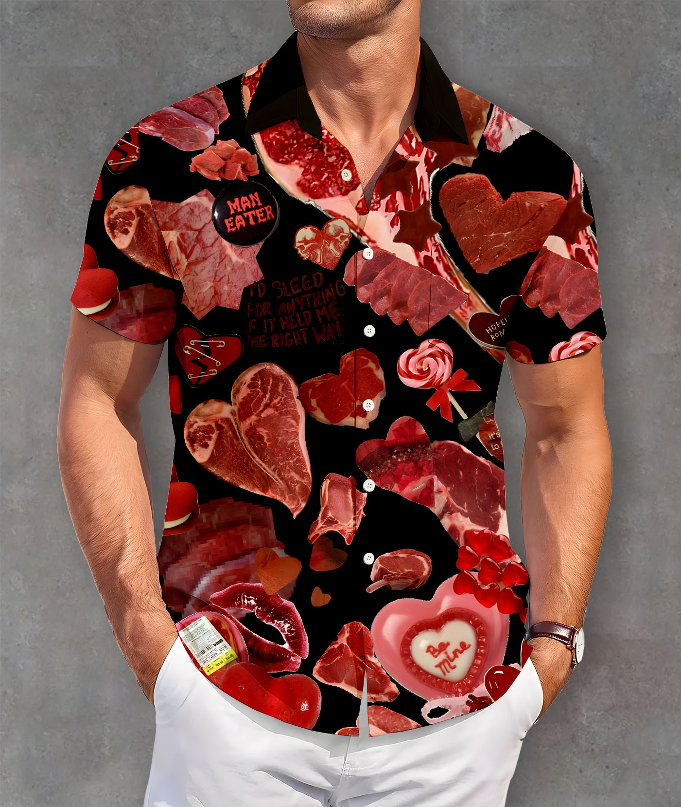 Men's Classic Green Monster Christmas Slogan Contrast Fun Short Sleeve