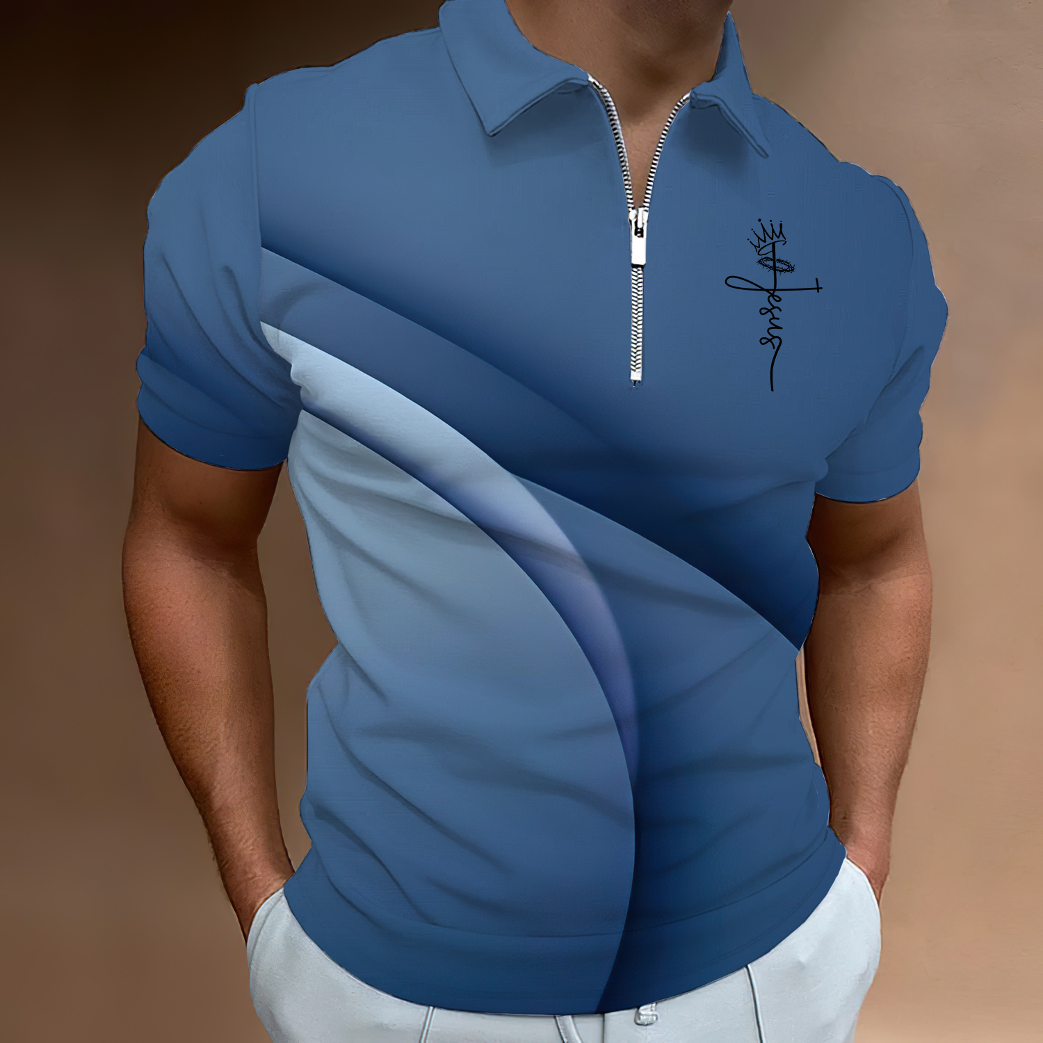 Stylish Blue Print Cotton Linen Shirt