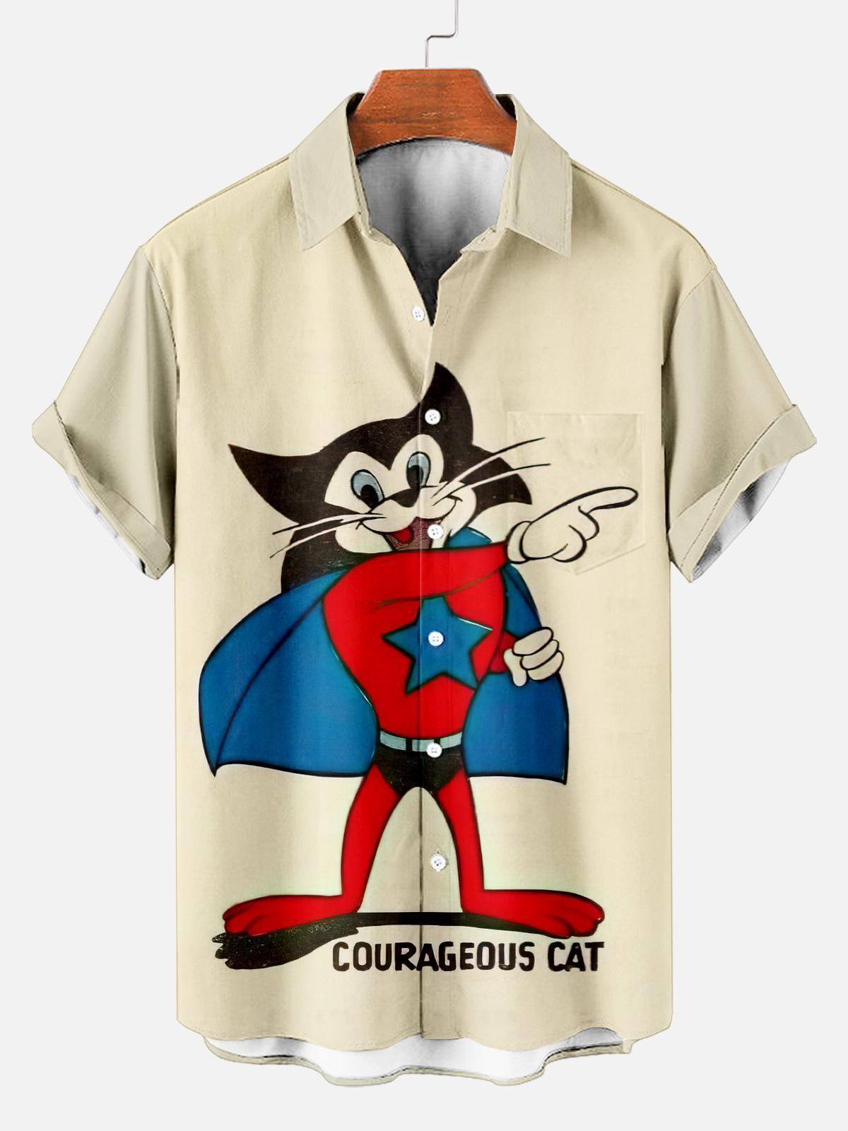 Men's Retro Brave Tom and Jerry Cartoon Graphic Short Sleeve Shirt
