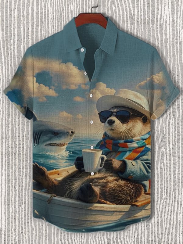 Men's Hawaiian Fun Animal Print Short Sleeve Shirt