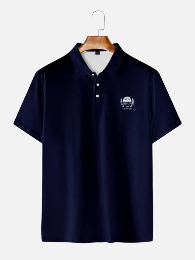 Men's Dark Blue Simple Short Sleeve Polo Shirt