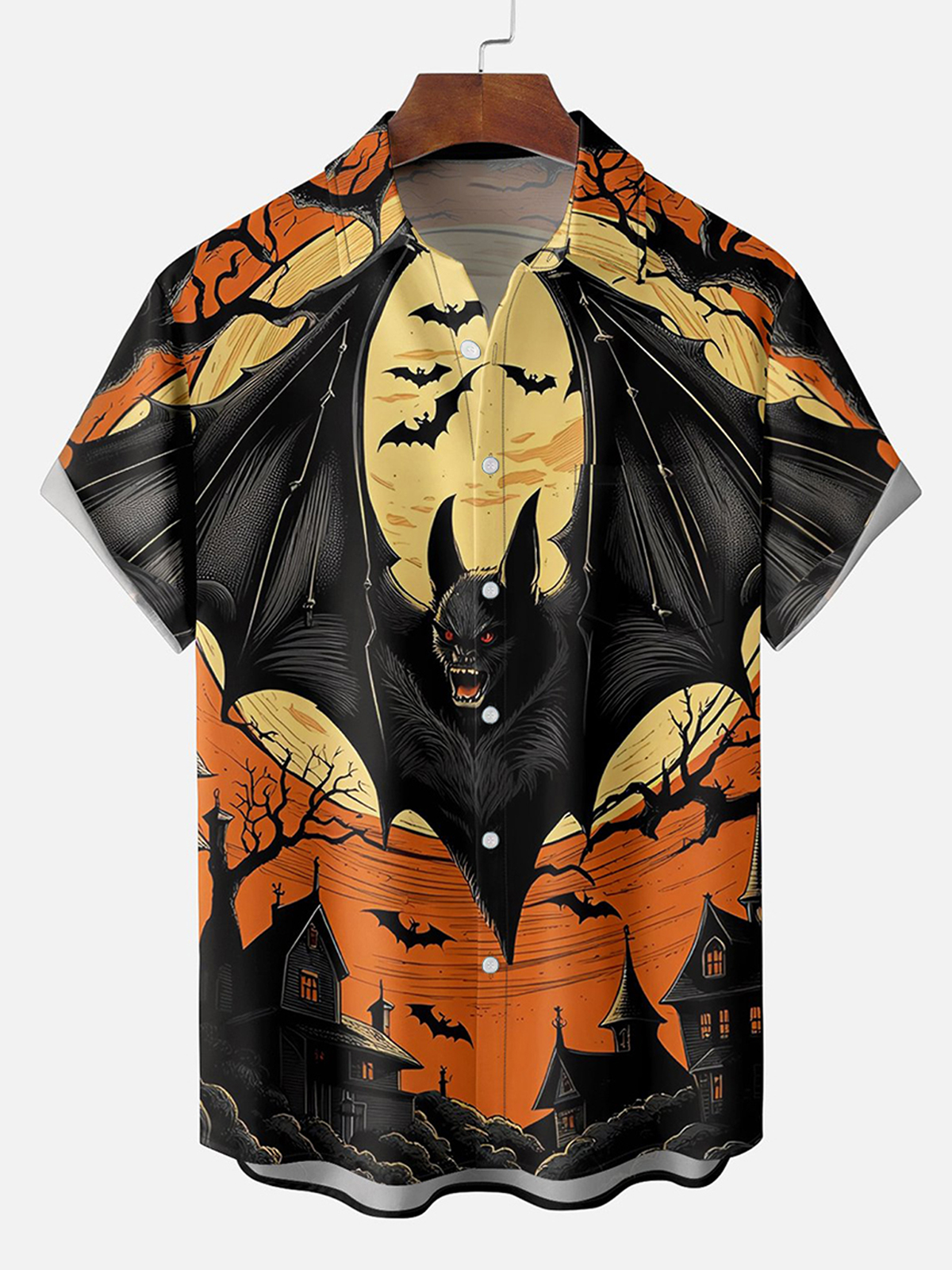 Halloween bat art illustration chest pocket hawaiian shirt
