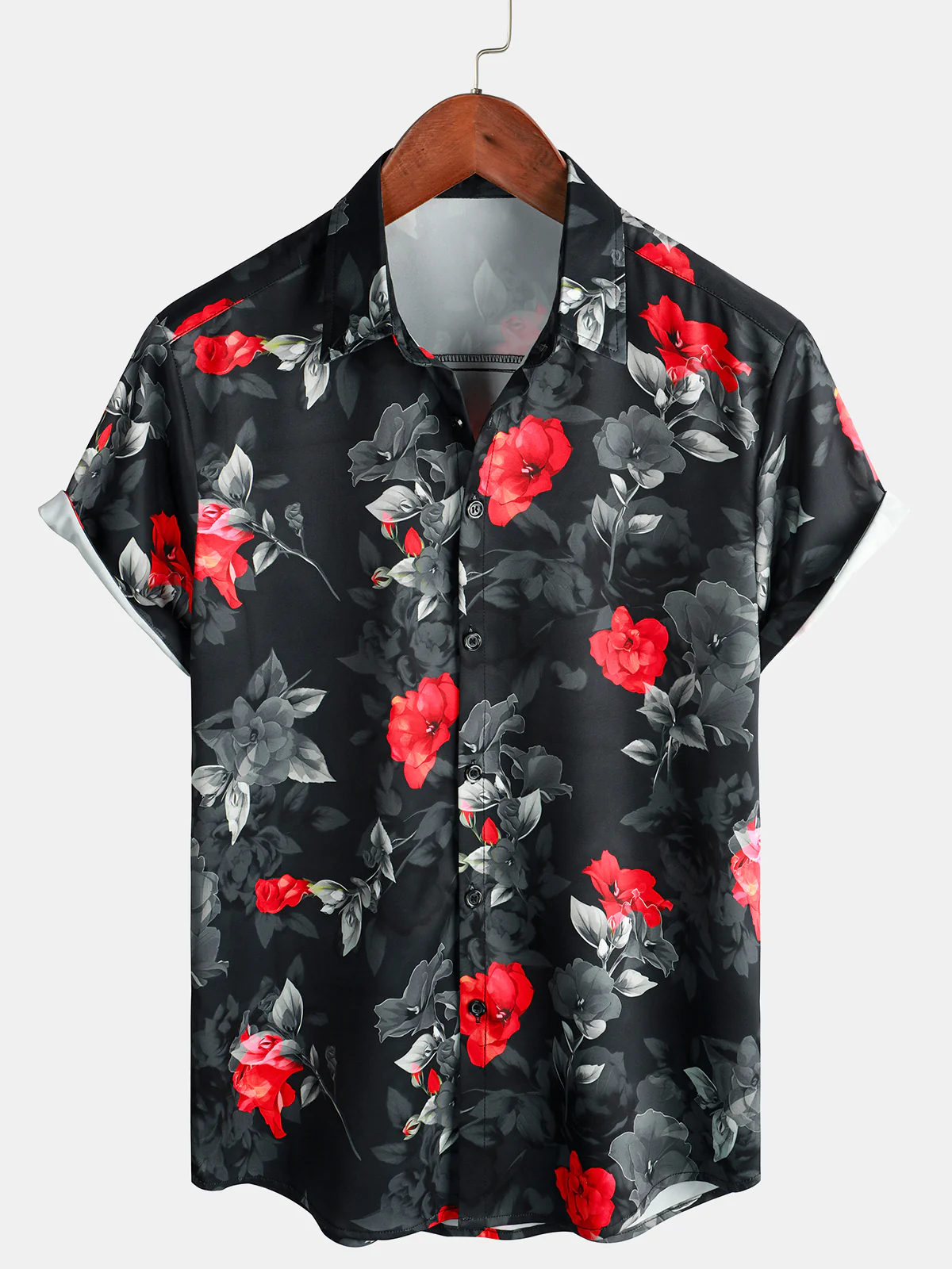 Men's Casual Gradient Floral Print Lapel Short Sleeve Shirt