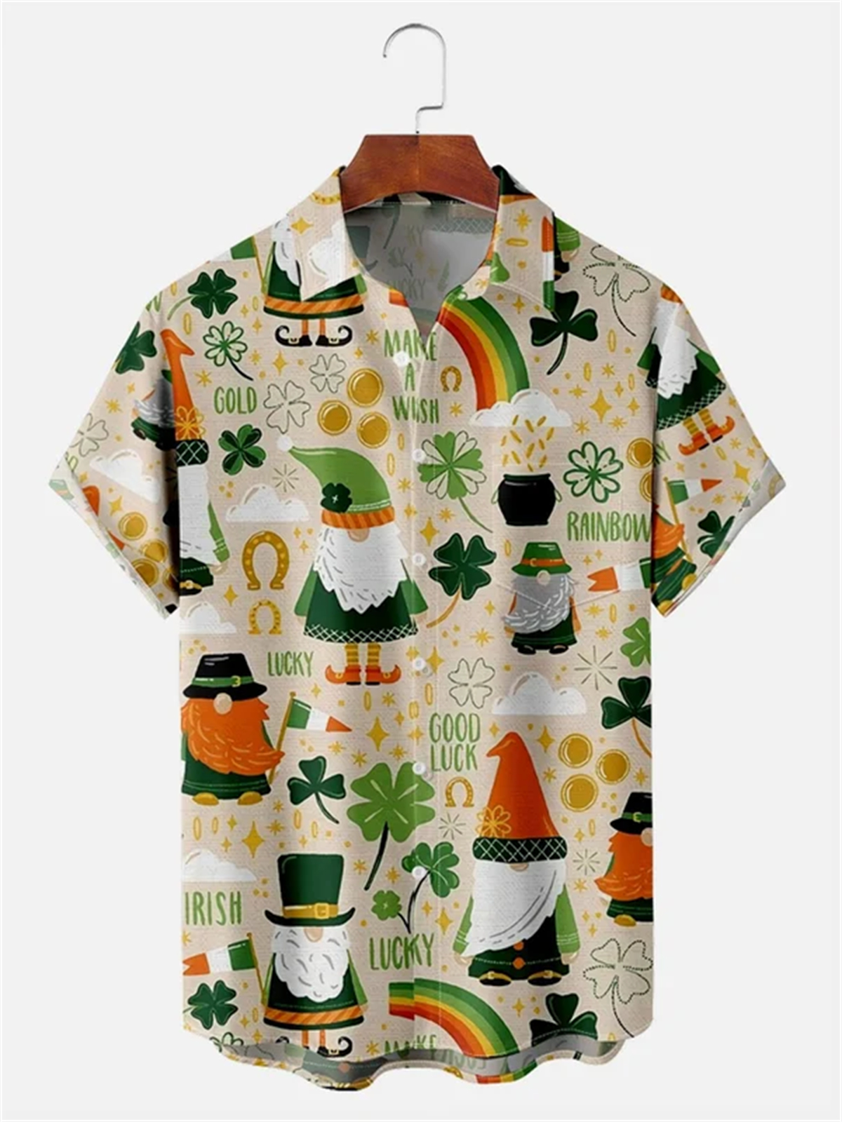 Men's Good Luck Dwarf Clover Trick Holiday Printed Pocket Shirt
