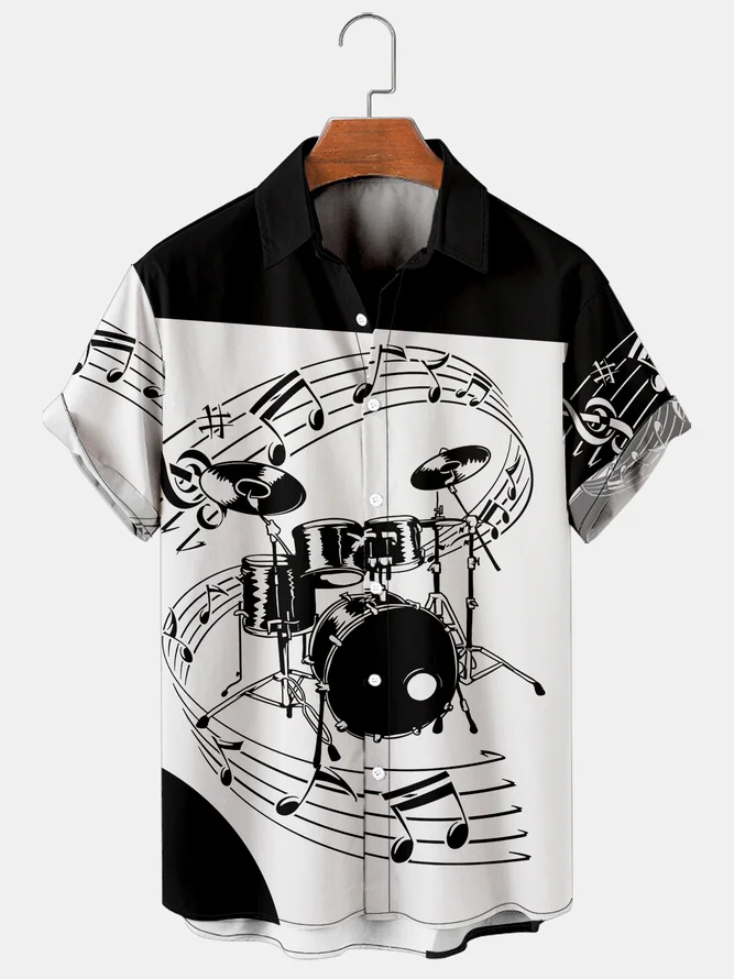 Men's Music Casual Lapel Short Sleeve Shirt