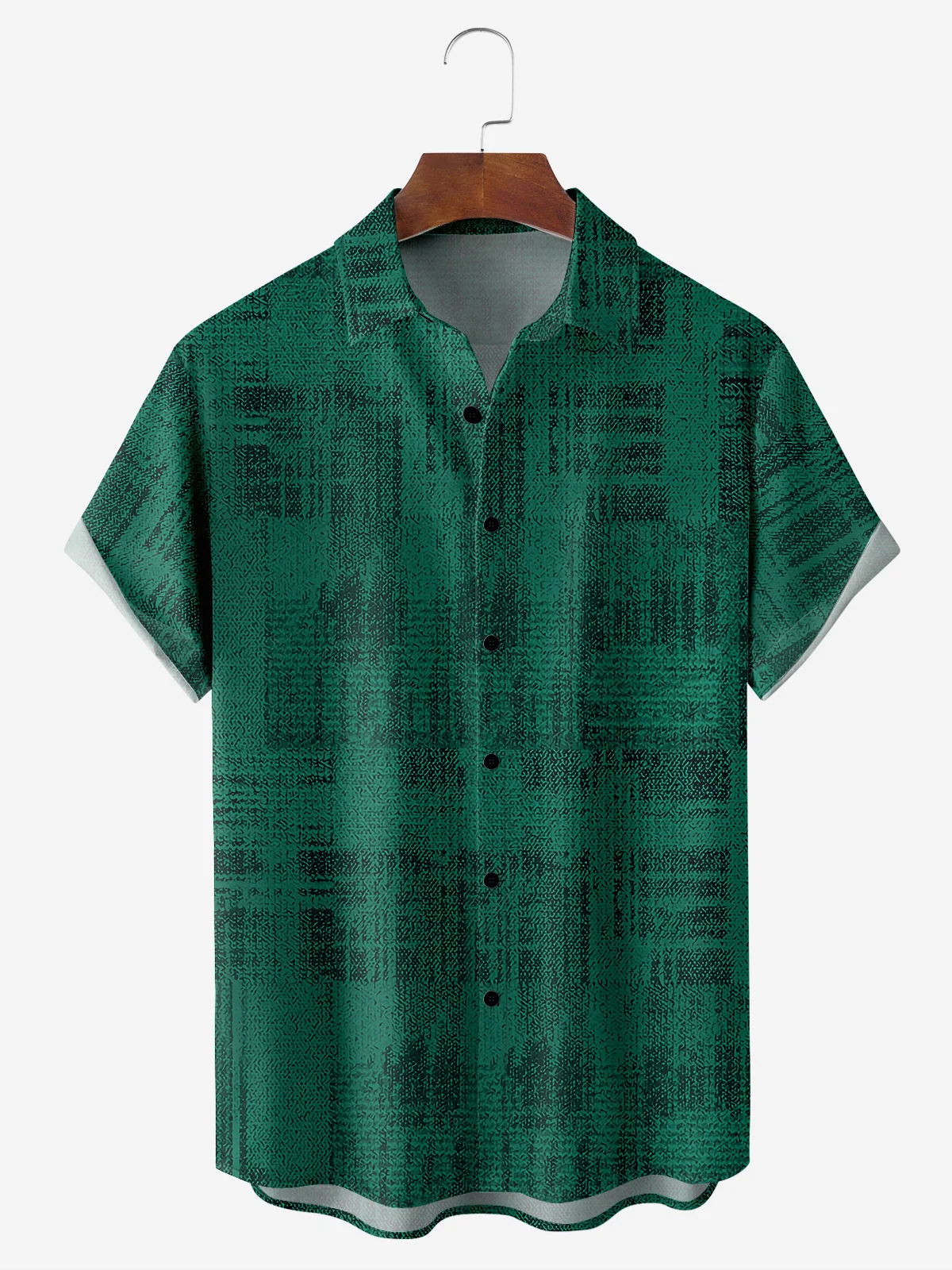 Men's casual geometric plaid pocket short sleeved shirt