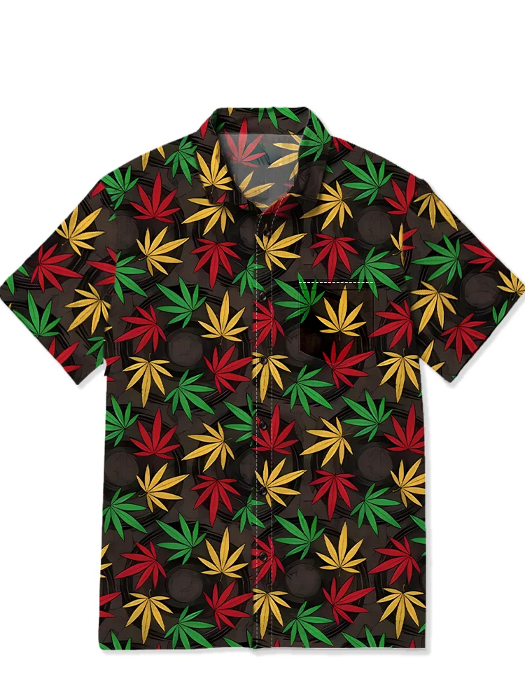 Aloha men's casual tropical Hawaiian printed short sleeved pocket shirt