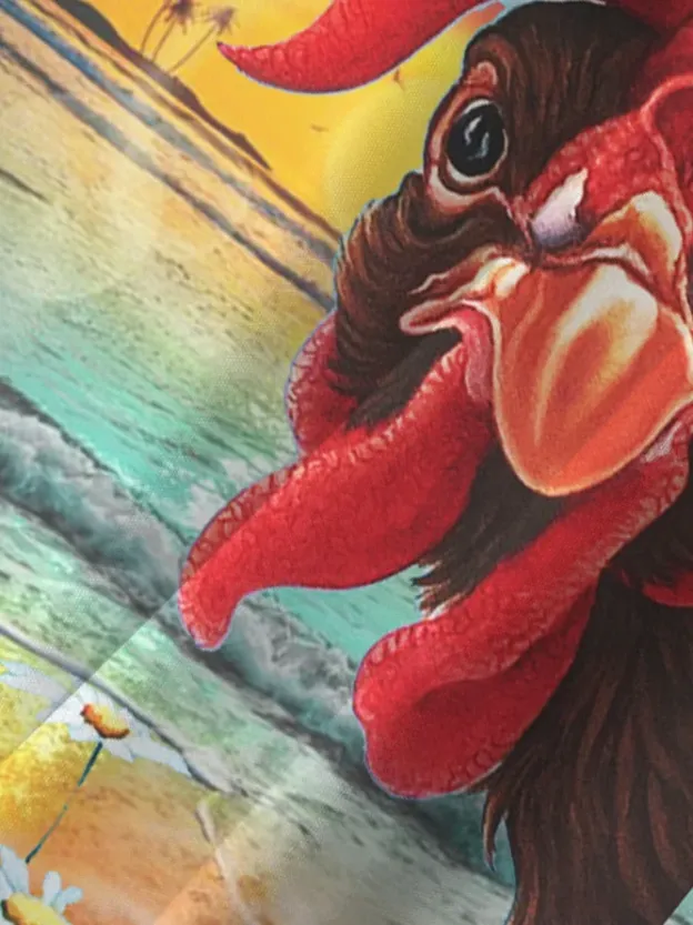 Men's Casual Beach Fun Rooster Print Lapel Short Sleeve Shirt