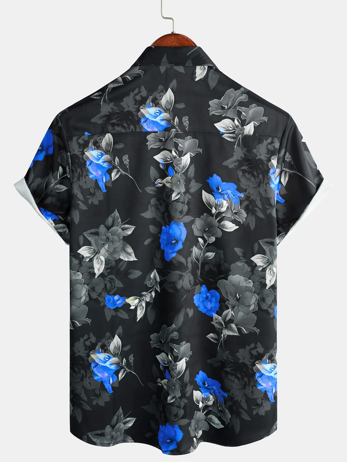 Men's Casual Gradient Floral Print Lapel Short Sleeve Shirt