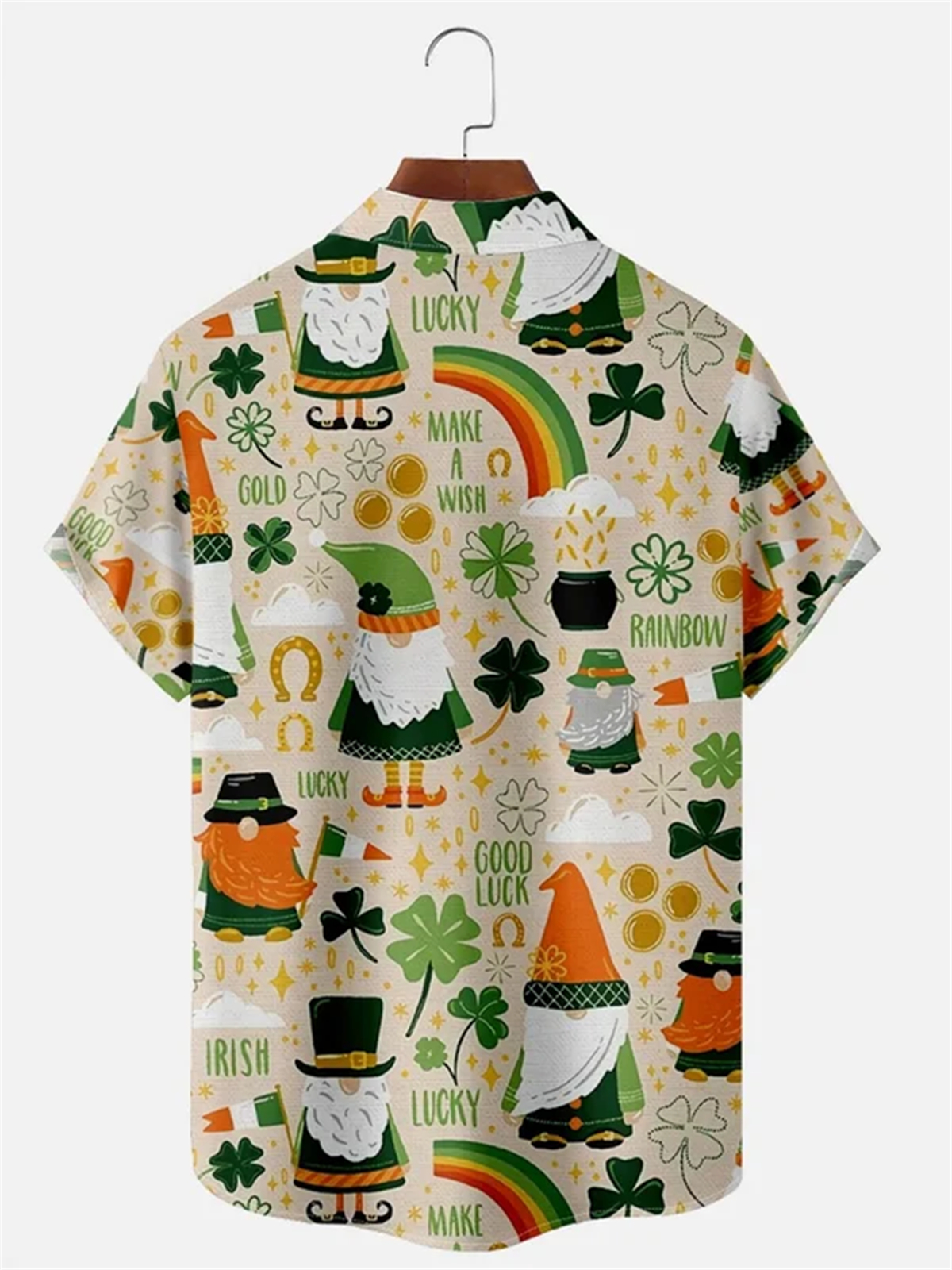 Men's Good Luck Dwarf Clover Trick Holiday Printed Pocket Shirt