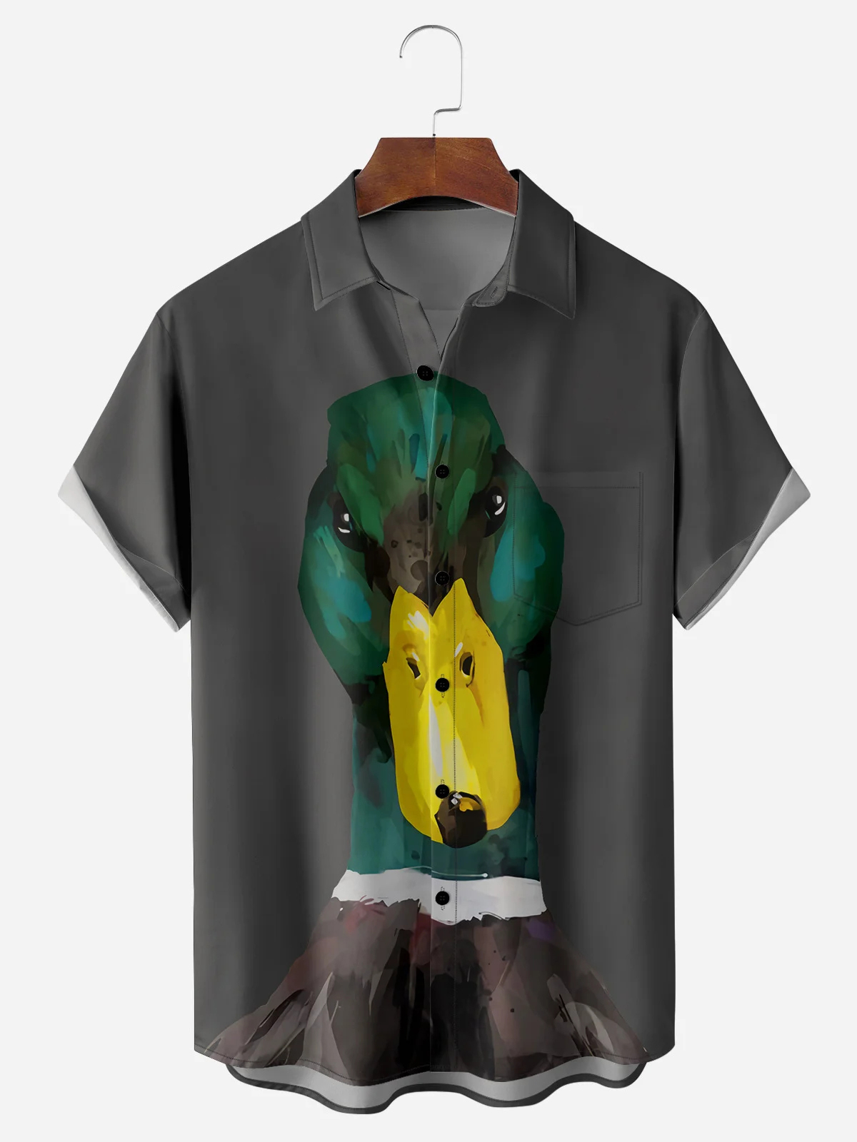 Men's Fun Duck Casual Short Sleeve Pocket Bowling Shirt