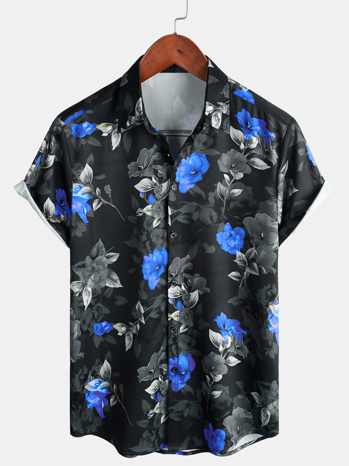 Men's Casual Gradient Floral Print Lapel Short Sleeve Shirt