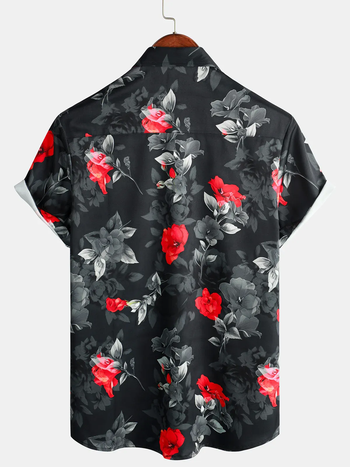 Men's Casual Gradient Floral Print Lapel Short Sleeve Shirt