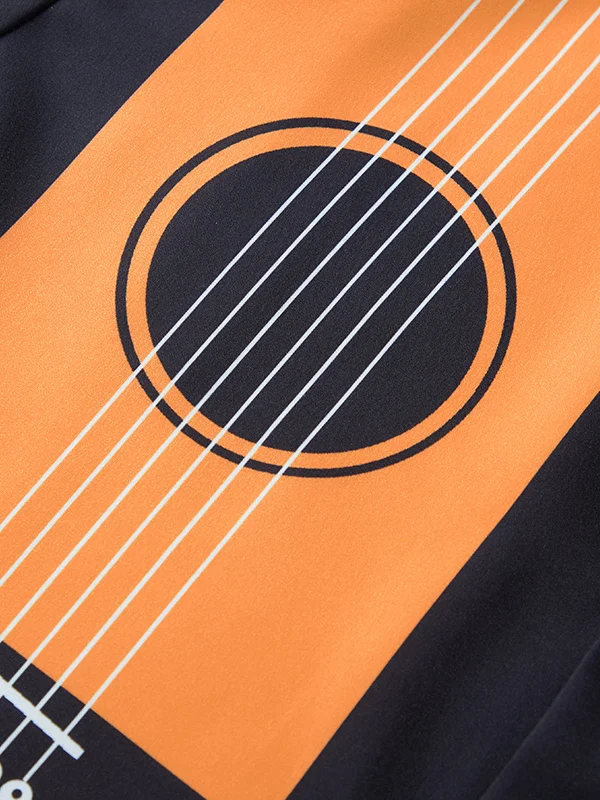 Leisure Guitar Print Lapel Neck Short Sleeve Shirt