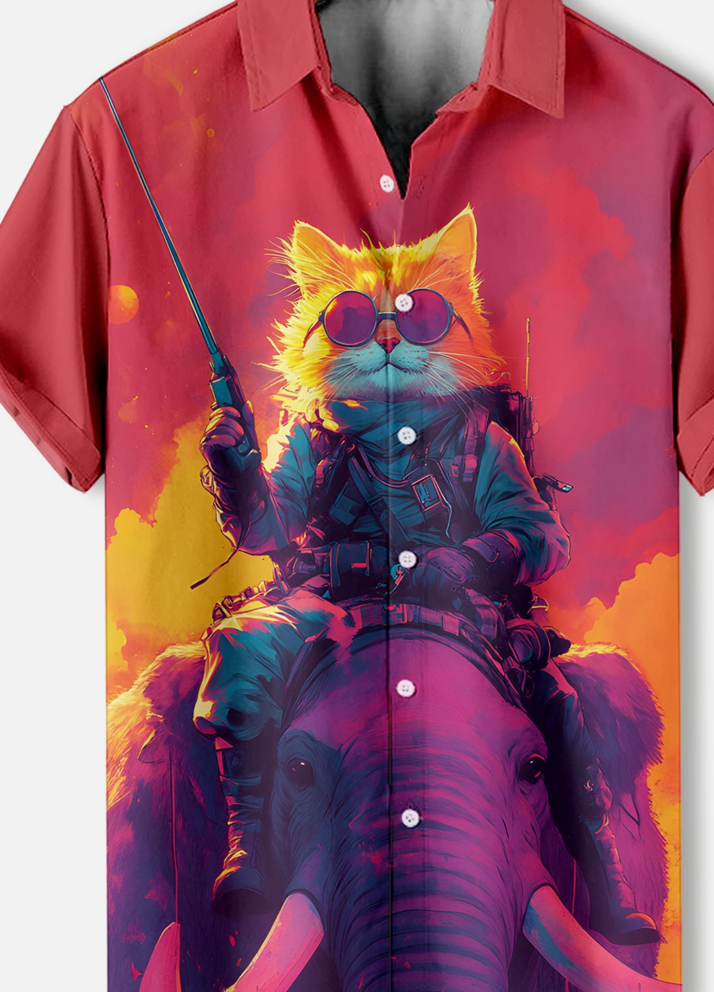 Men's Retro Cartoon Anime Cat Theme Short Sleeve Shirt