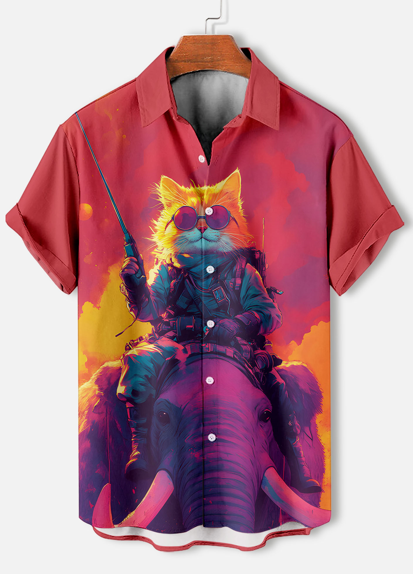 Men's Retro Cartoon Anime Cat Theme Short Sleeve Shirt