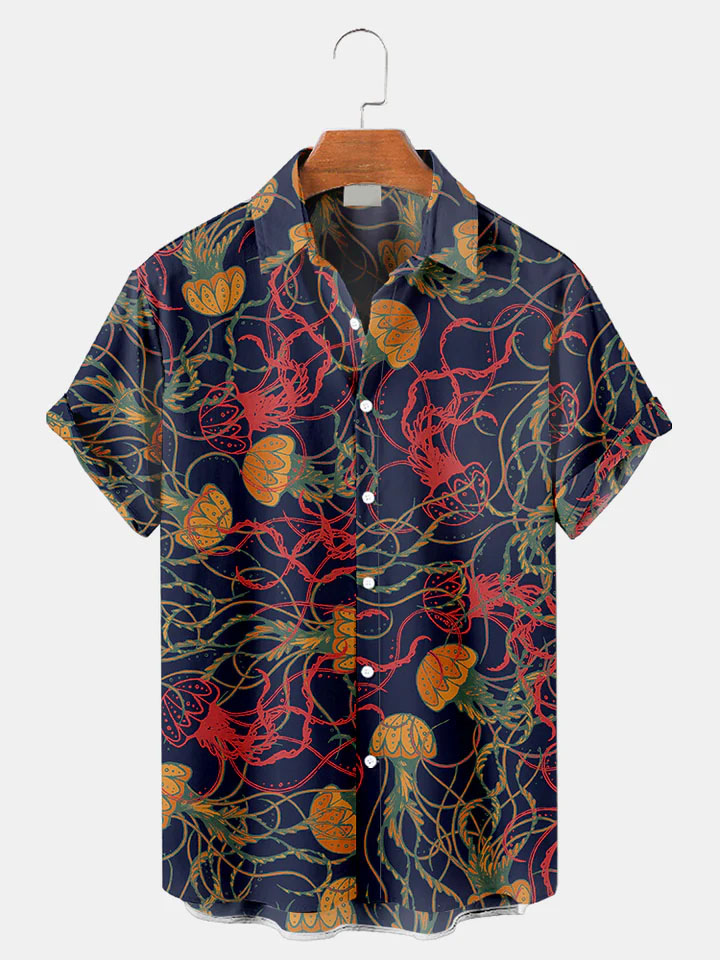 Men's Casual Sea Life Jellyfish Graphic Short Sleeve Shirt