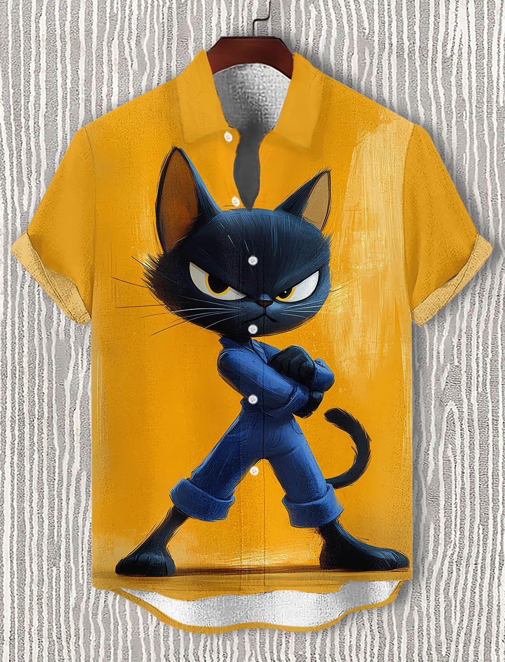 Men's Funny Animal Kung Fu Cat Graphic Short Sleeve Shirt