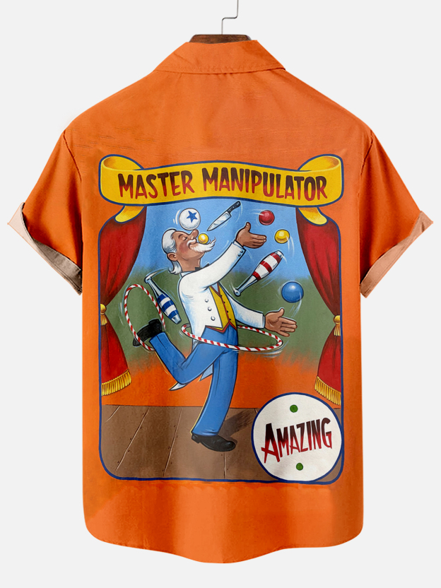 Men's Vintage Circus Pattern Casual Short Sleeve Shirt