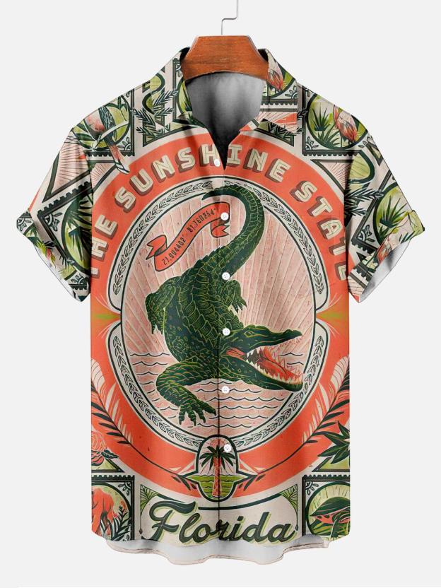 Reggae music skull pattern vacation casual short sleeved shirt