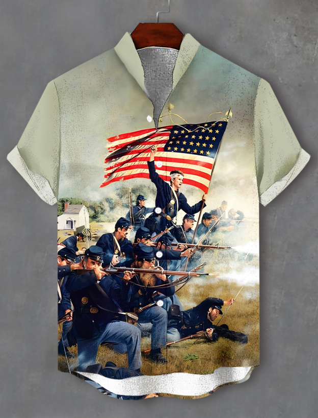 Men's retro illustration short sleeve shirt