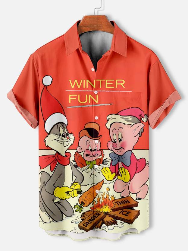 Men's Christmas Cartoon Graphic Short Sleeve Shirt