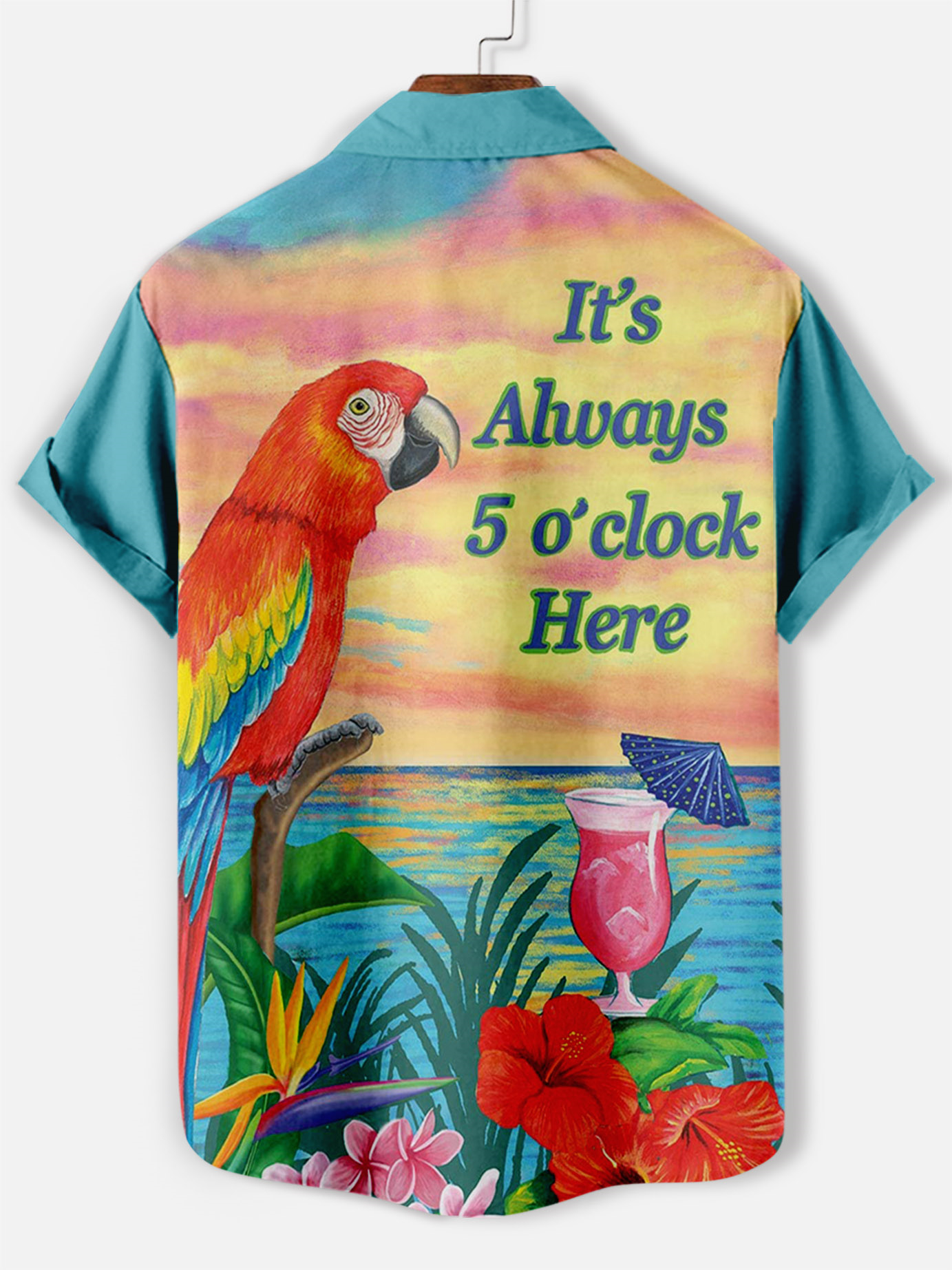 Men's Casual Hawaiian Parrot Graphic Illustration Short Sleeve Shirt