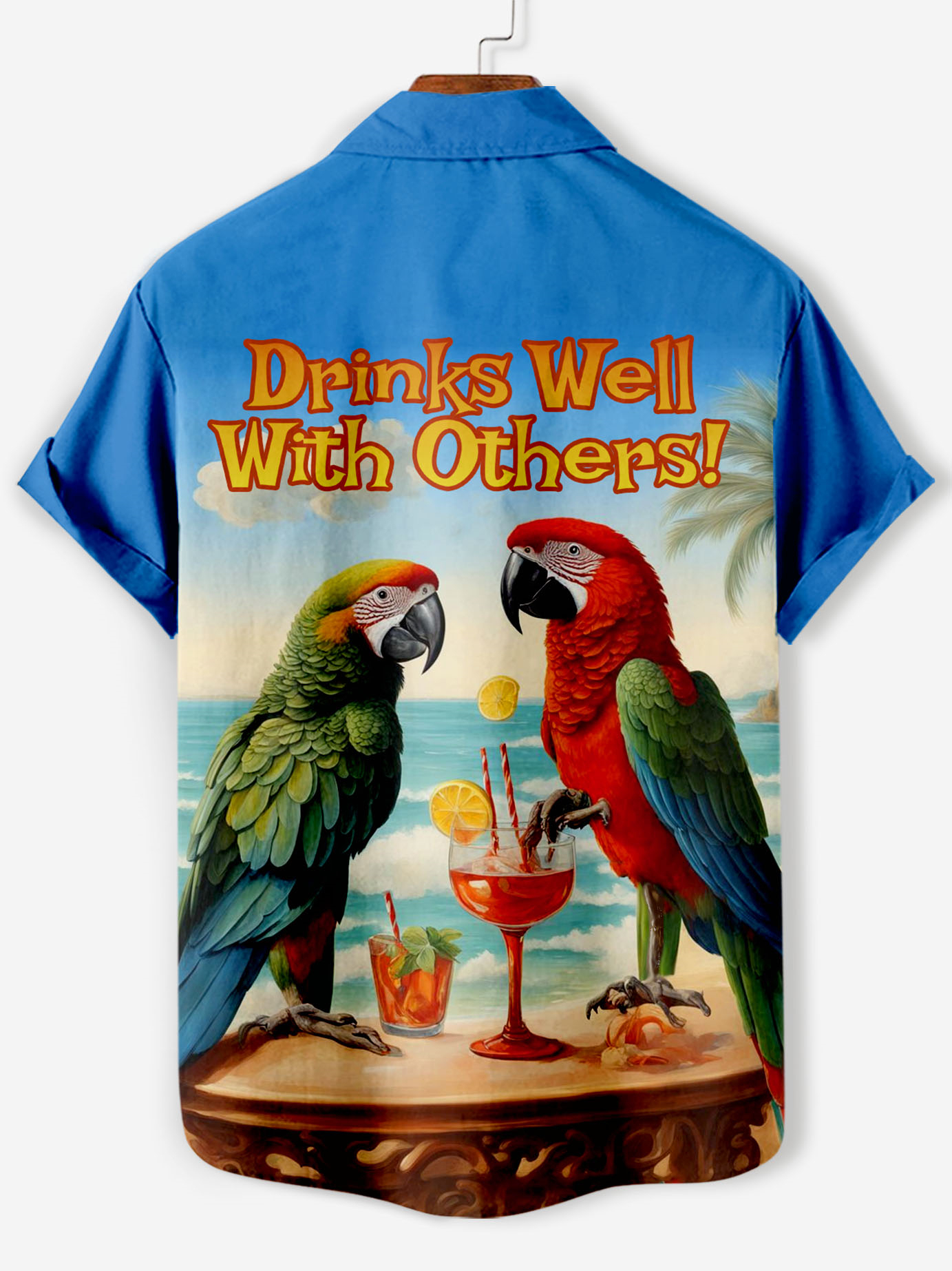 Men's Casual Hawaiian Birds Graphic Illustration Short Sleeve Shirt