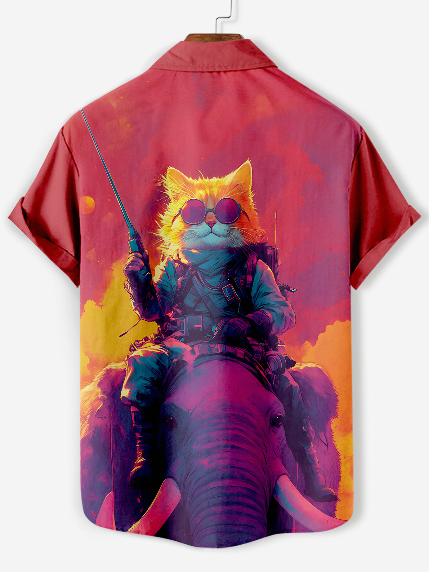 Men's Retro Cartoon Anime Cat Theme Short Sleeve Shirt