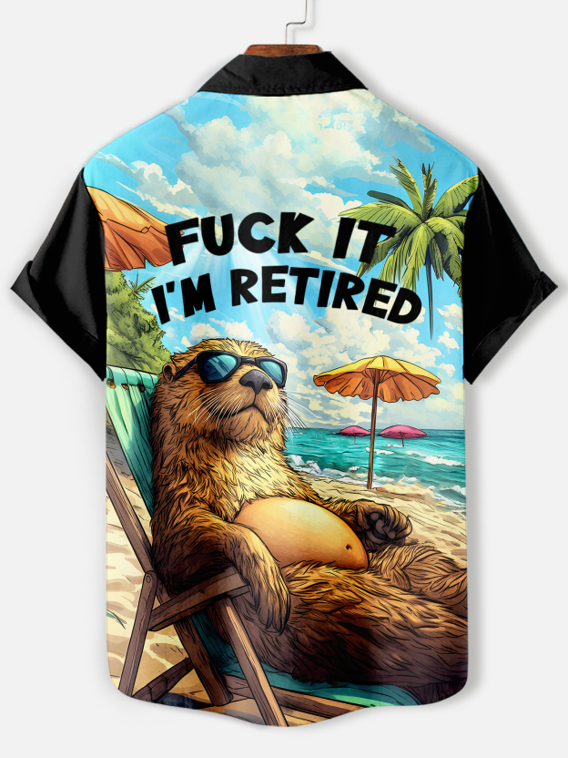 Men's funny cartoon animal slogan graphic short sleeve shirt